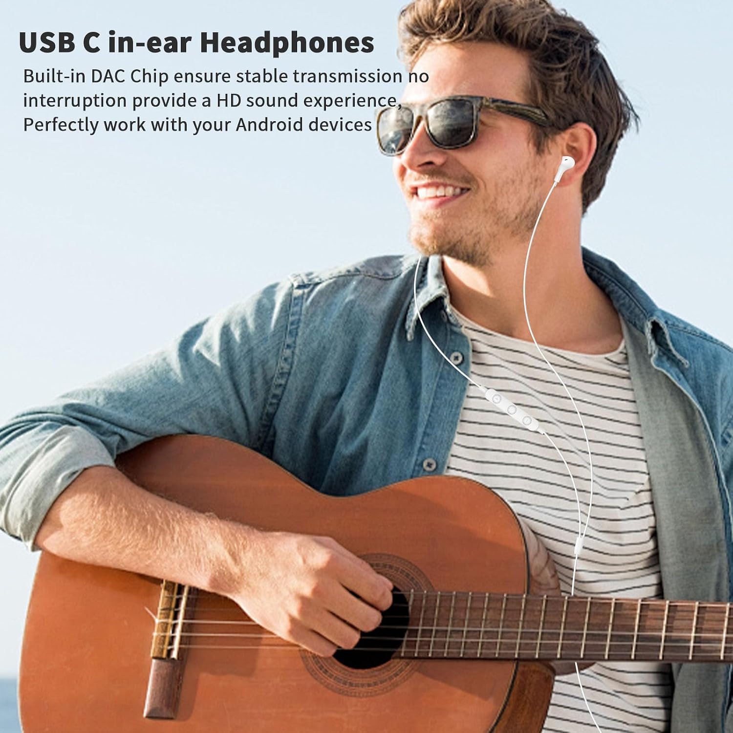 Detalle de USB C wired earbuds with mic, in-ear