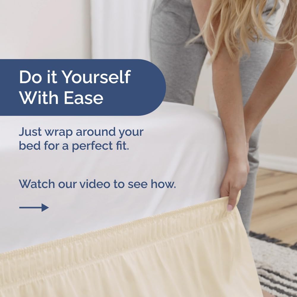 Thumbnail 2 de Wrap Around Dust Ruffle Bed Skirt - Off White for Queen Size Beds with 15 Inch Drop