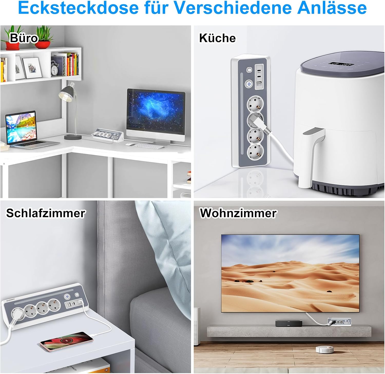 Thumbnail 6 de Steckdosenleiste mit 2 USB-C, 4-fach Flachstecker und Überspannungsschutz – kompakt & flexibel