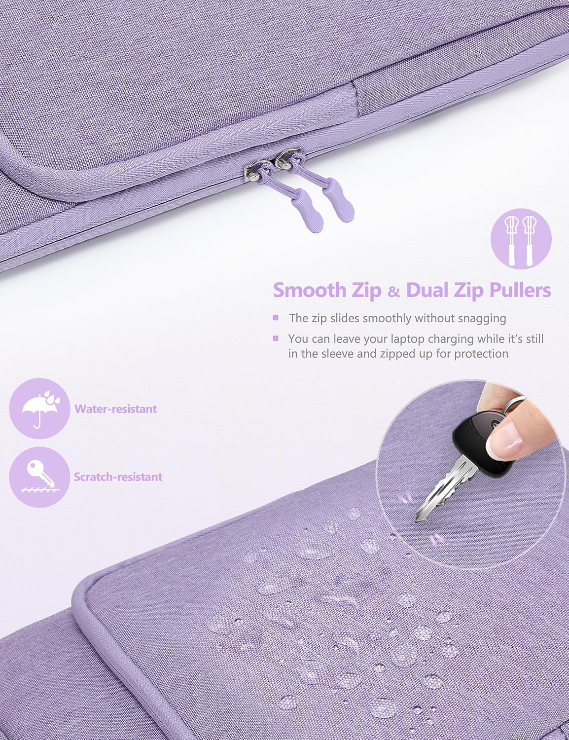 Detalle 2 de HYZUO 14-15 Zoll Laptop-Schutztasche Flieder Lila – 14–15 Zoll kompatibel mit MacBook Air/Pro, Dell, HP, Lenovo, Asus, Acer, Huawei