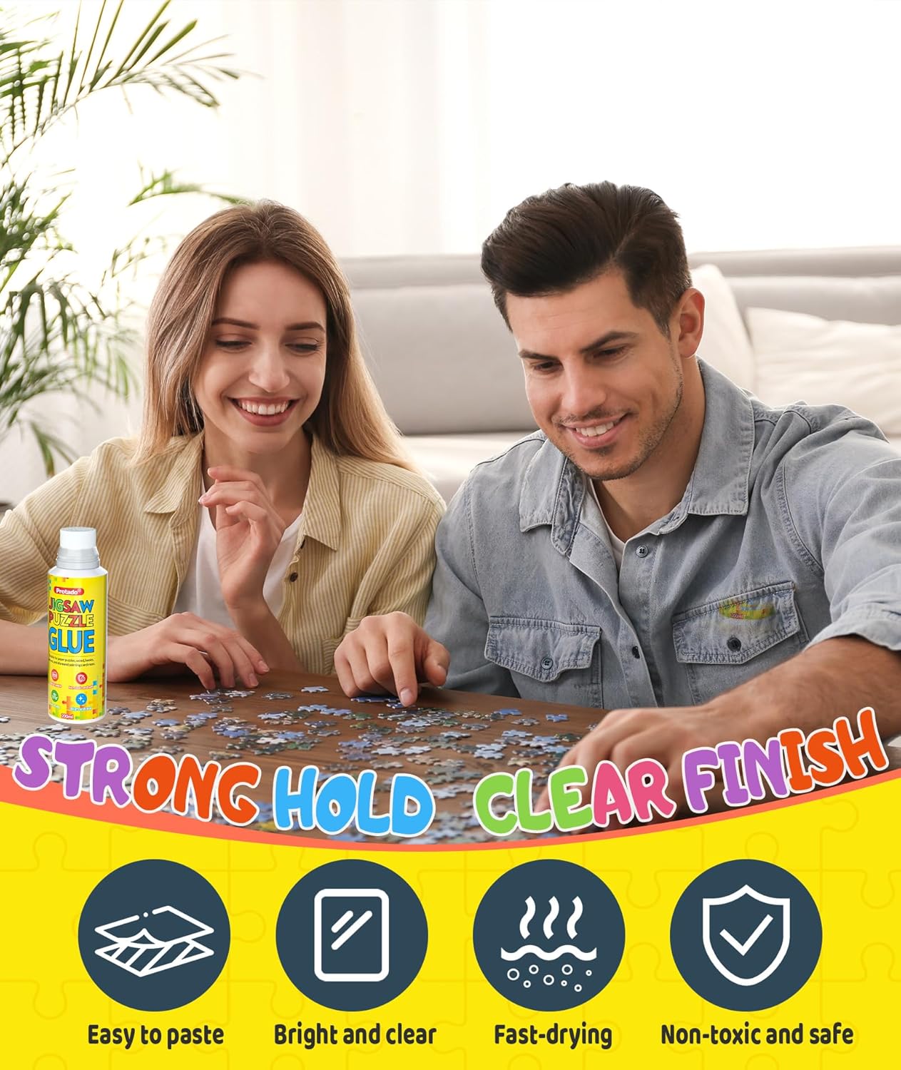 Detalle de Protado Jigsaw Puzzle Glue (with sponge head & applicator) – Clear, non-toxic, quick-dry sealer for 1000/3000/5000-piece puzzles, 200ml
