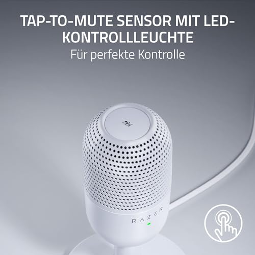 Detalle de Razer Seiren V3 Mini – Ultrakompaktes USB-Mikrofon in Weiß mit Tap-to-Mute und Stoßdämpfer