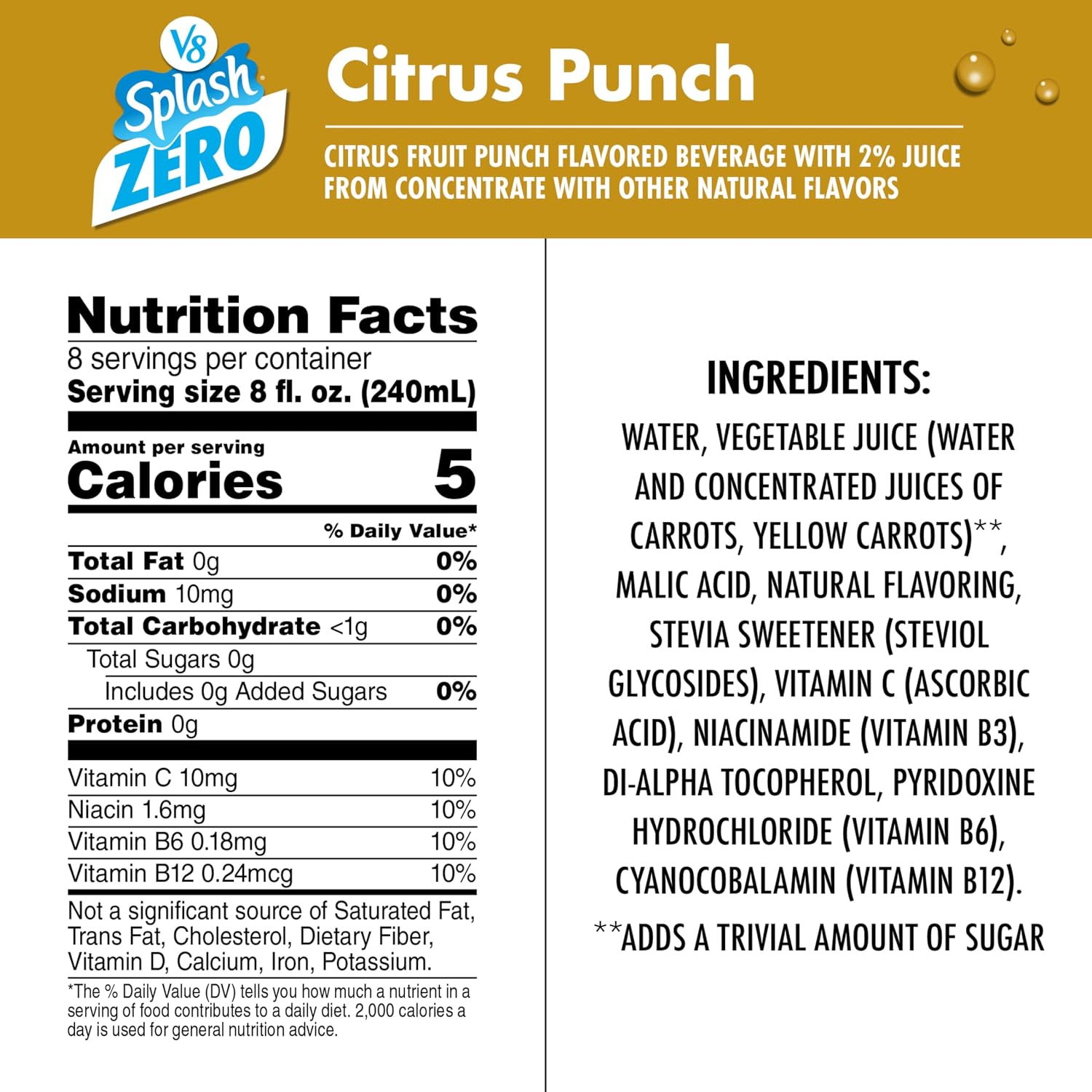 Thumbnail 1 de V8 Splash 200000029793 Citrus Punch Zero Sugar Beverage, 64 fl oz, 6-Pack