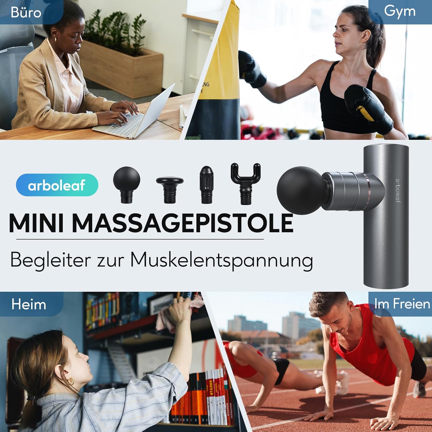 Thumbnail 6 de arboleaf Massagepistole mini mit AI: 4 Aufsätze, 4 manuelle Stufen & Automatik bis 3.200 U/min
