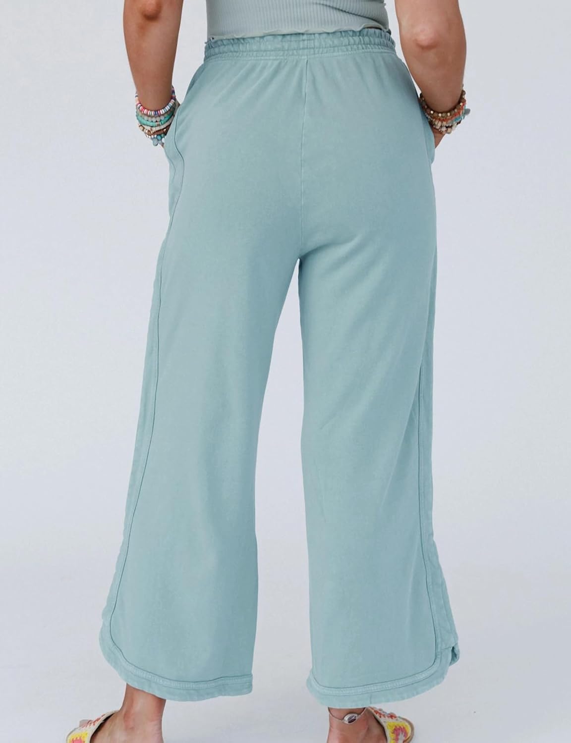 Detalle de Malajisi Women's Casual Wide Leg Pants with High Waist Drawstring