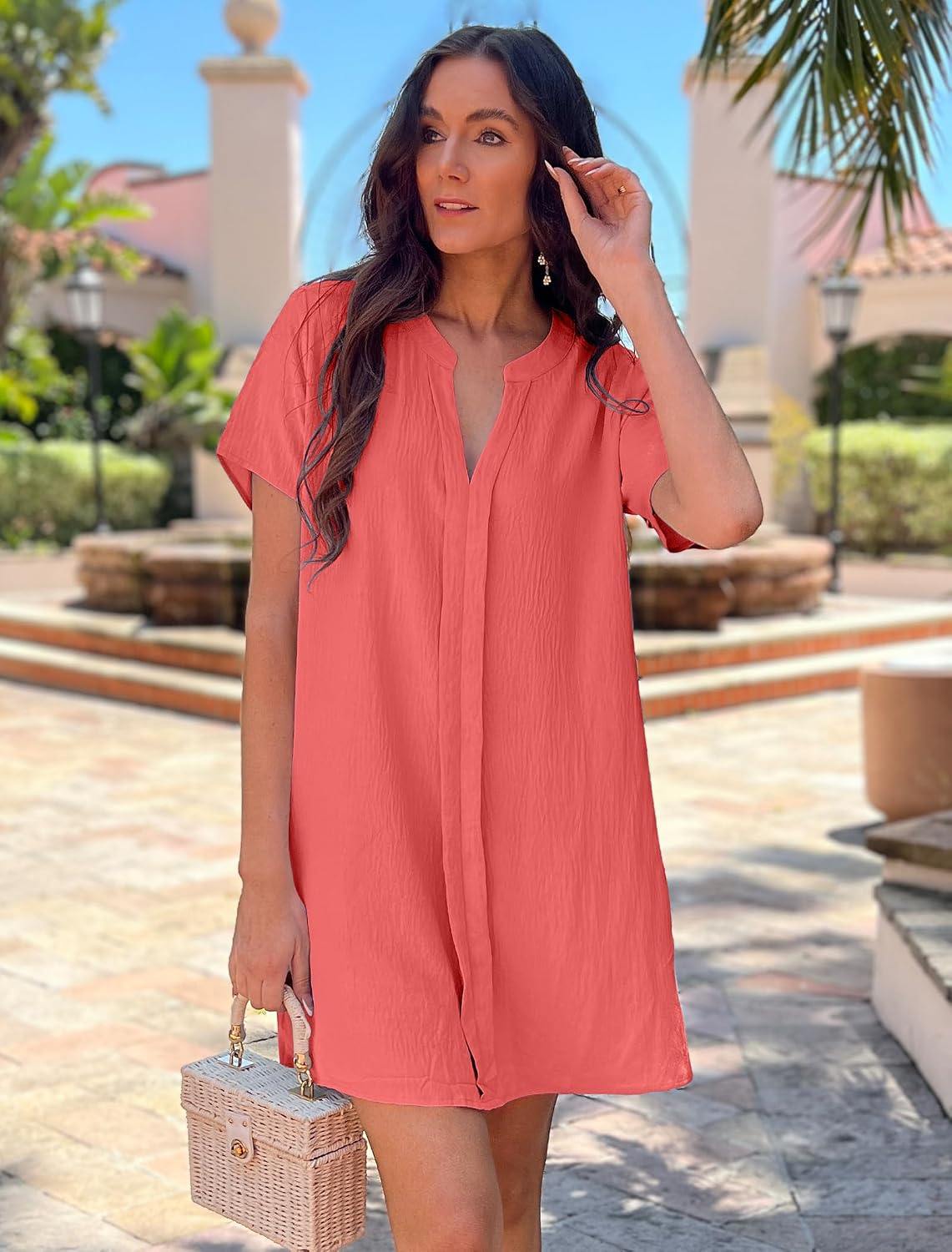 Detalle de Halife Women’s V-Neck Short Sleeve Swimsuit Cover Up Shirt