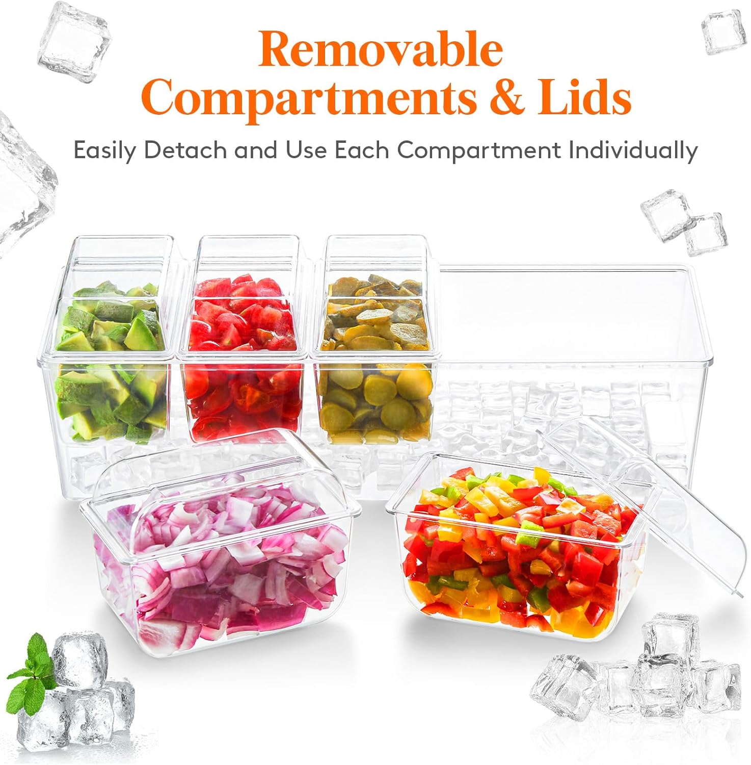 Detalle de Lifewit Ice Chilled Condiment Caddy with 5x20 oz Containers