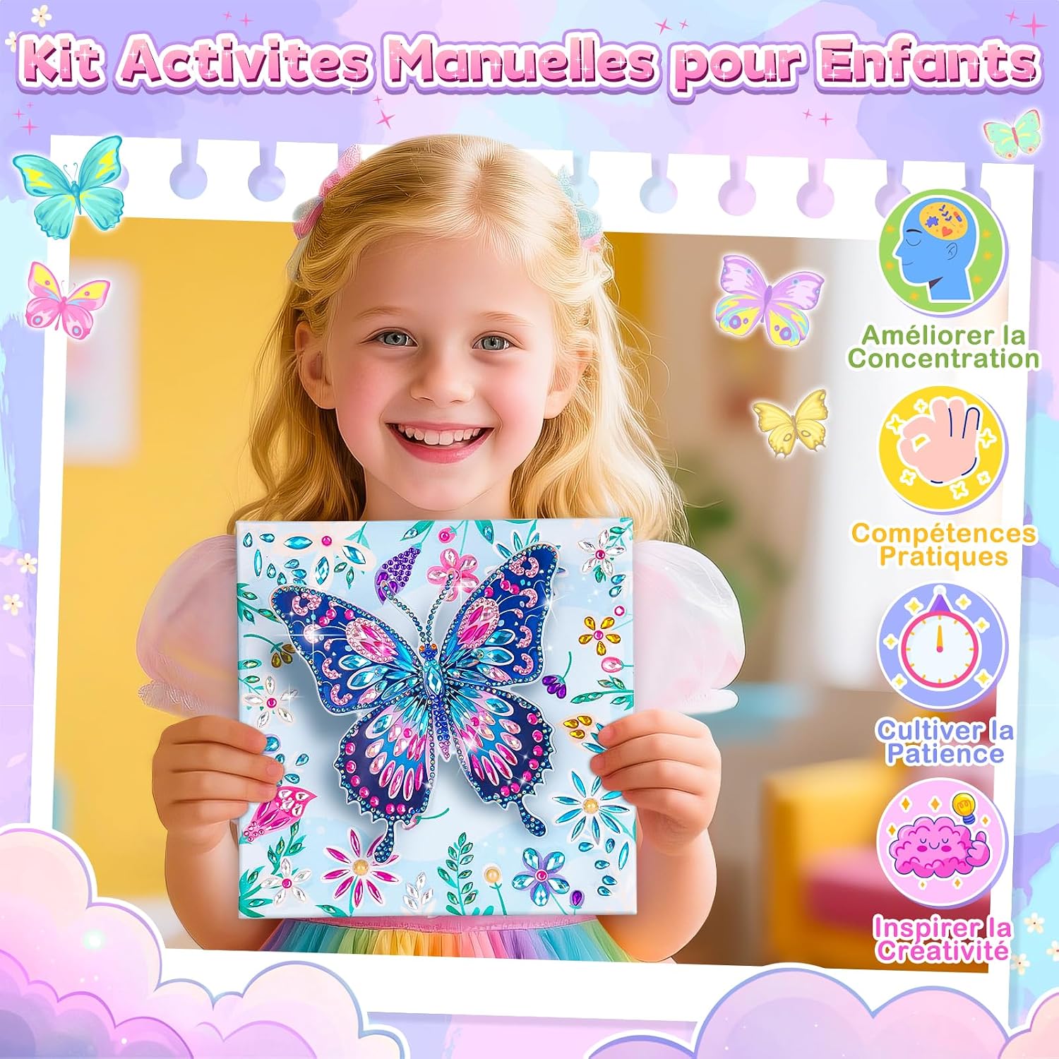Detalle de Cadeau Diamond Painting Papillon pour Fille — Activité manuelle 6–10 ans