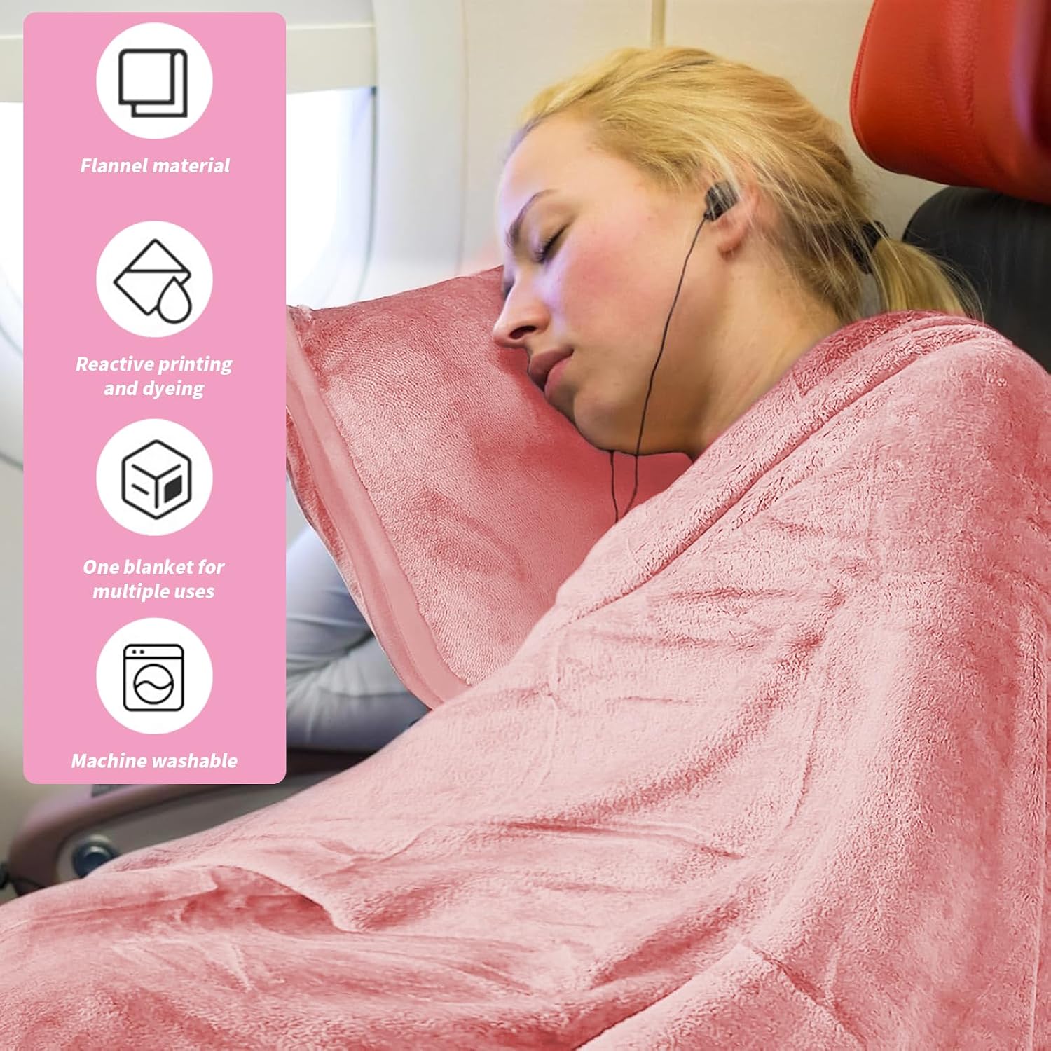 Detalle de Travel Blanket and Pillow 50x60 in Light Pink