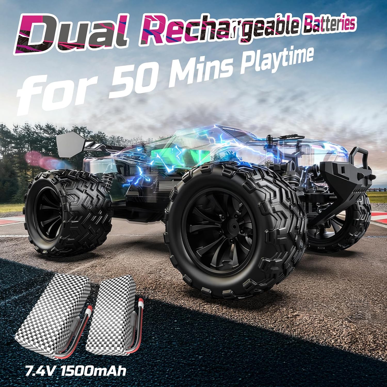 Detalle de DEERC RC Auto 1:16 4WD High Speed (bis 40 km/h) – Doppel-Motor, Doppel-Differential & 2 Akkus