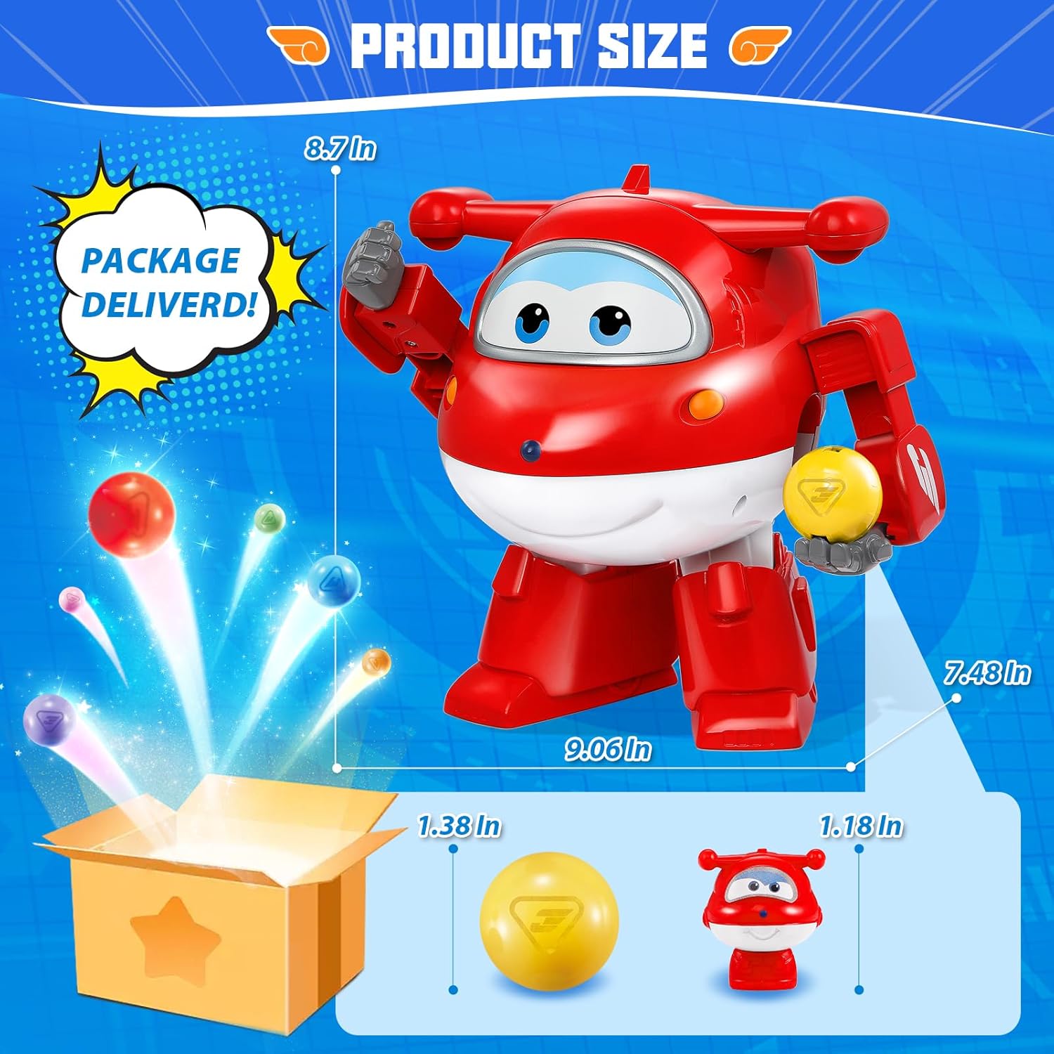 Thumbnail 6 de Super Wings Lucky Ball Giocattolo Jett 20,5 cm (2 in 1) con 7 Lucky Ball e 3 set di adesivi fai da te