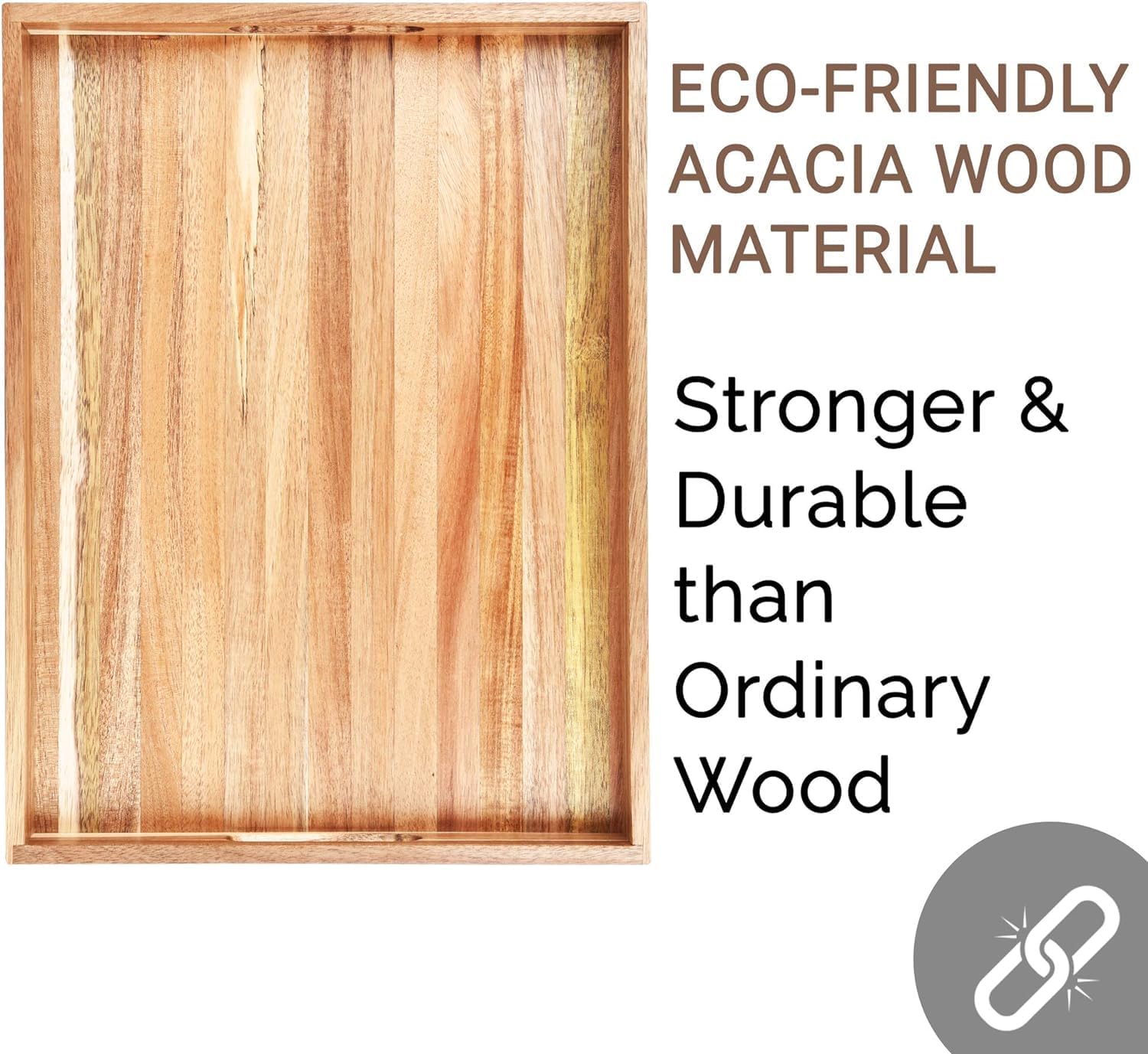 Thumbnail 4 de Acacia Wood Serving Tray with Handles (Set of 2) — Decorative Platter for Breakfast in Bed, Coffee Table, Patio, BBQ