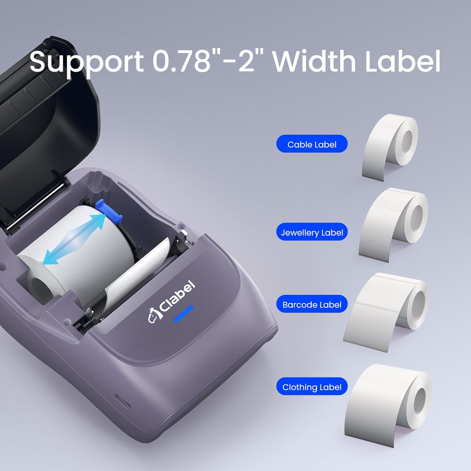 Thumbnail 3 de CLABEL 221B Mini stampante portatile per etichette termiche con Bluetooth e codici a barre (viola)