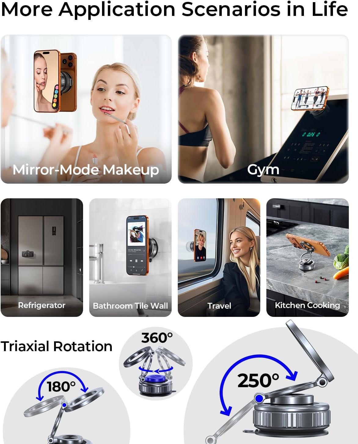 Detalle 2 de Magnetic Phone Holder for Car 2026 Heavy Duty (All Metal) — 360° Adjustable Vacuum Suction & N55 Magnetic Mount