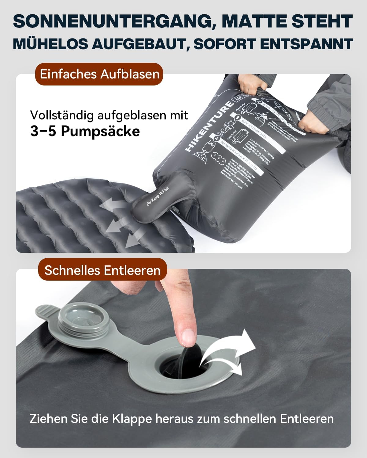 Detalle 2 de HIKENTURE 6,2 R-Wert Camping Isomatte Ultraleicht – 8 cm Dicke, 4-Jahreszeiten, TPU-Luftmatratze