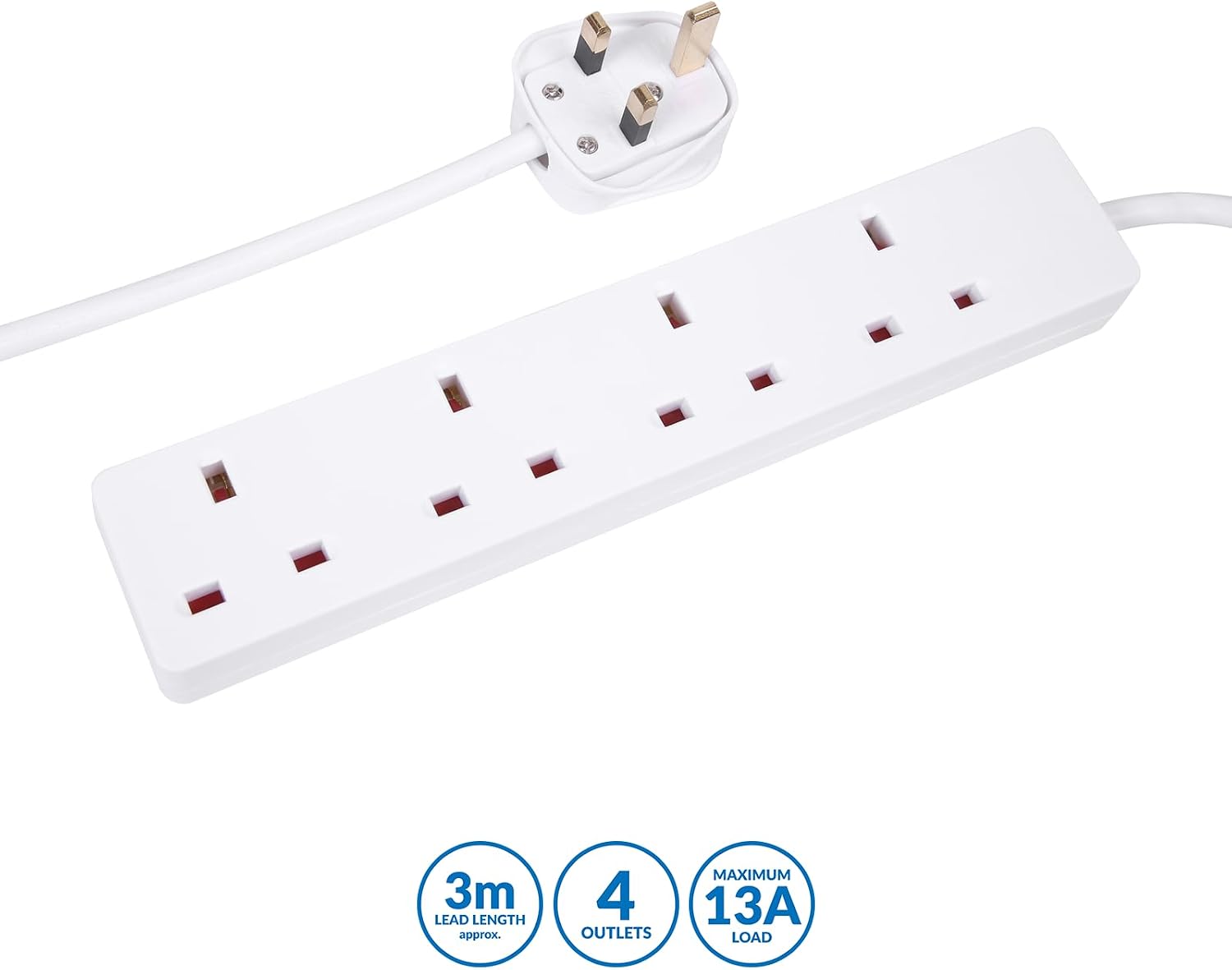 Detalle 2 de PRO ELEC PELB1904 4-Gang Extension Lead (White) – 3m