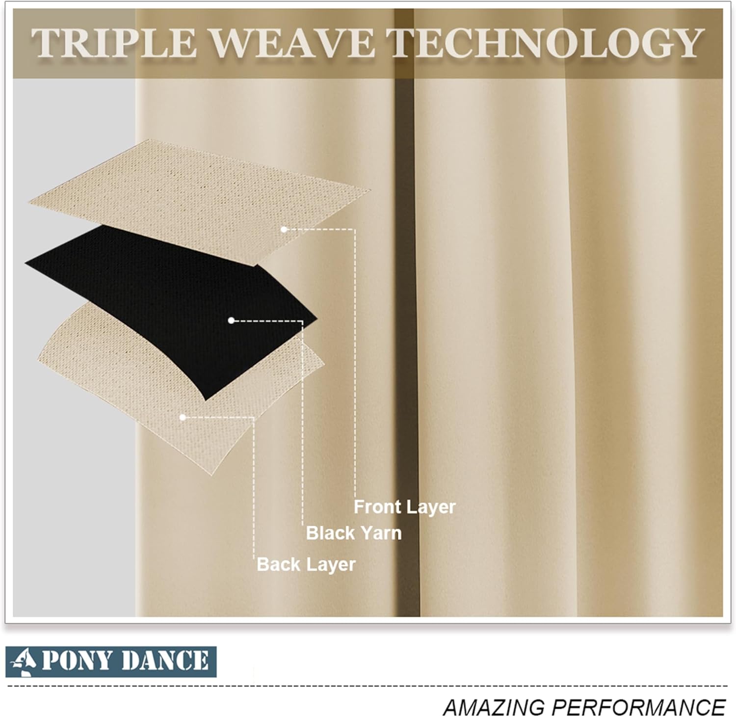 Thumbnail 6 de PONY DANCE Biscotti Beige thermal insulated blackout curtains (2 panels, eyelet) – ready to hang