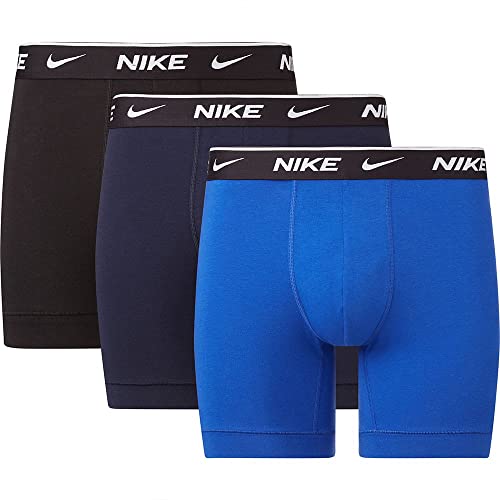 Detalle de Nike Underwear Hombre Essential Boxer Briefs Pack de 3 – Ajuste ceñido, elástico y cómodo (XL) en Obsidian/Game Royal/Black