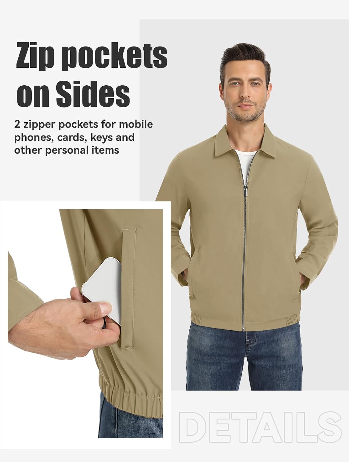 Detalle de MAGNIVIT MT-420 Men's Lightweight Windbreaker Bomber Jacket with Pockets