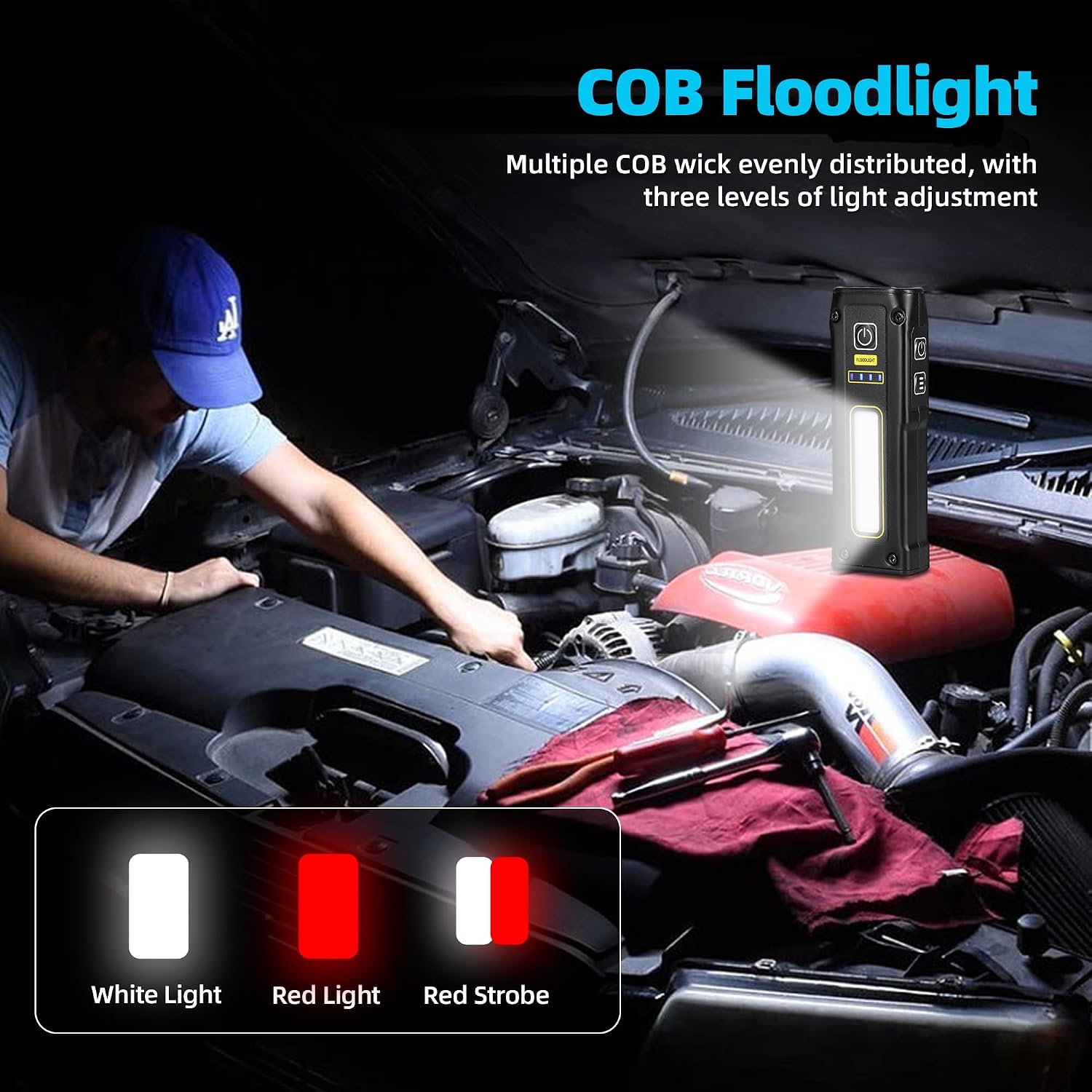 Detalle de DARKBEAM B203 UV-ficklampa med 365/395 nm, COB-ljus och magnetfot