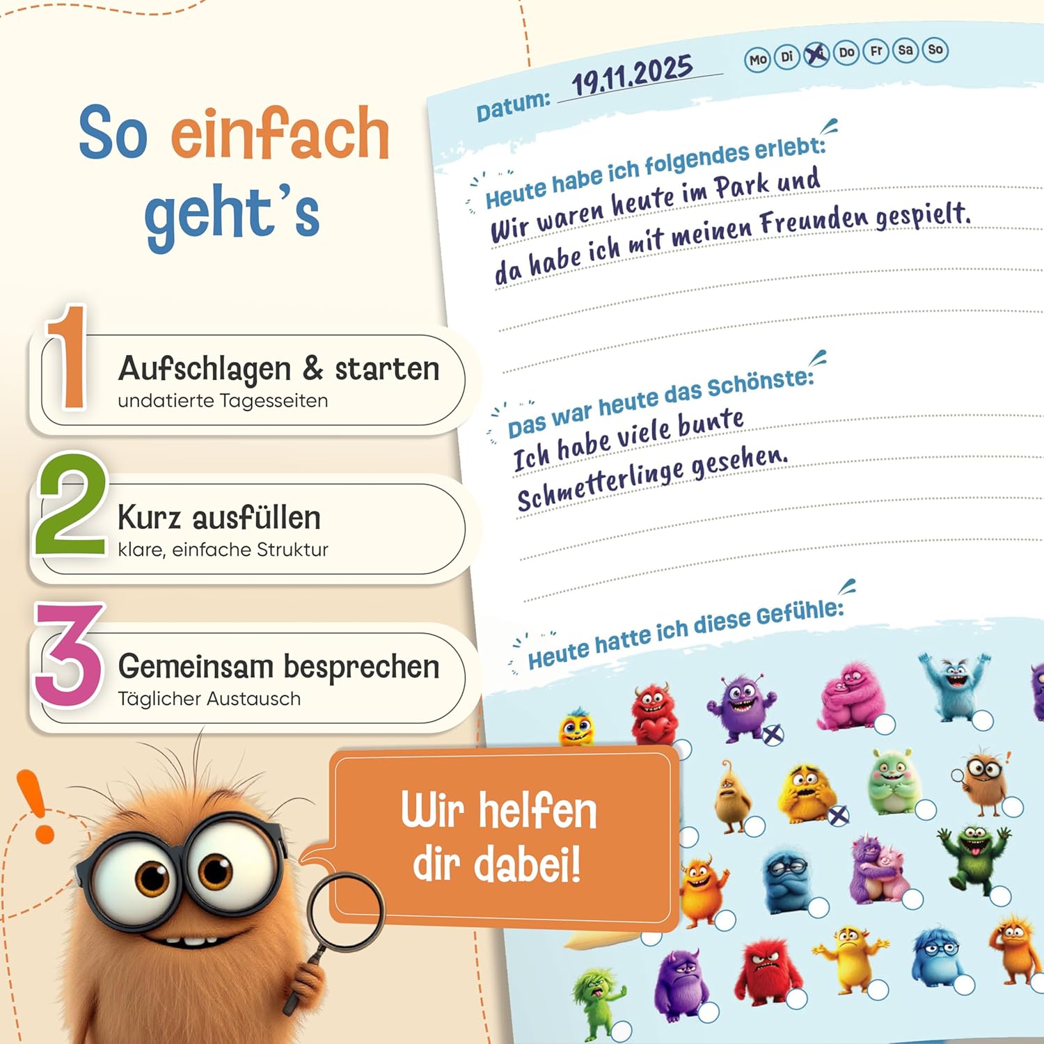 Thumbnail 3 de LIKARTO Gefühlstagebuch für Kinder (6–12 Jahre), 112 Tage – Emotions-Tagebuch zur Achtsamkeit, blau