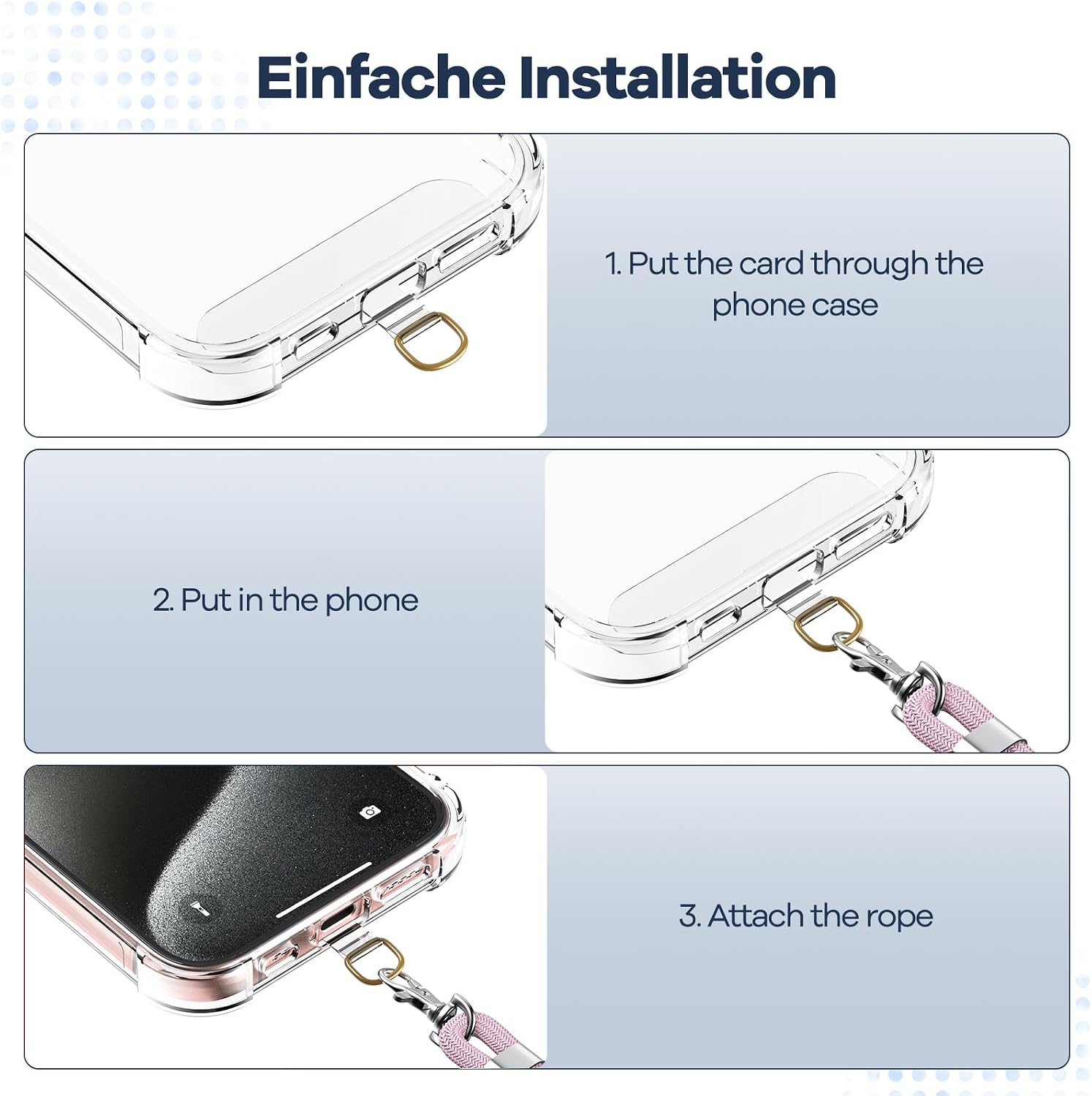 Thumbnail 5 de caslord Mobile Phone Lanyard: Transparent TPU Patch, Rose Gold + Clear