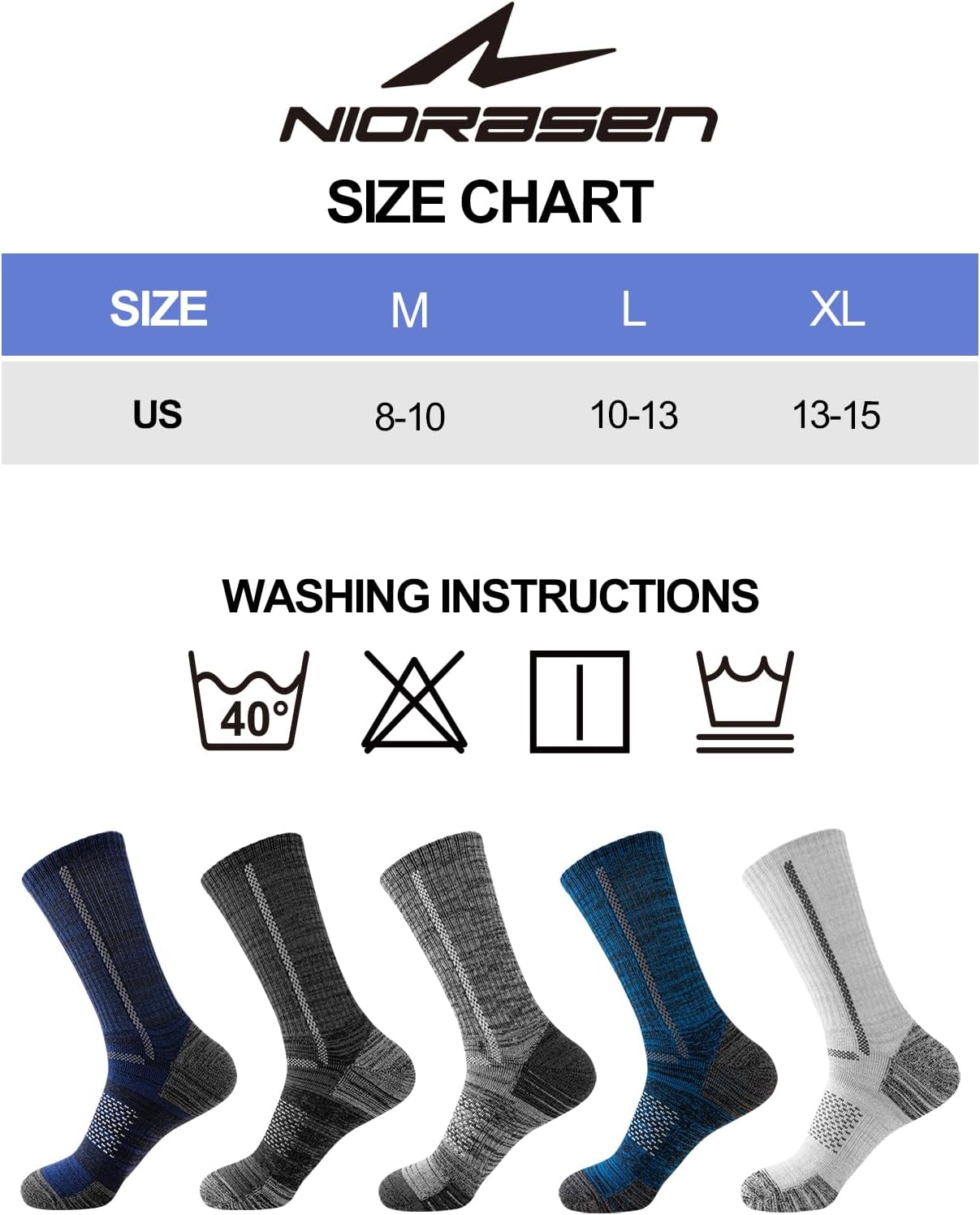 Thumbnail 6 de Niorasen Men's Cotton Crew Work Socks — Cushioned, Moisture-Wicking for Hiking, Running, and Work