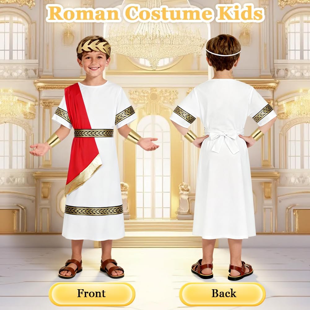 Thumbnail 3 de BSBUY Costume antica Grecia e Roma per bambini bianco e rosso con toga, cintura e fascia