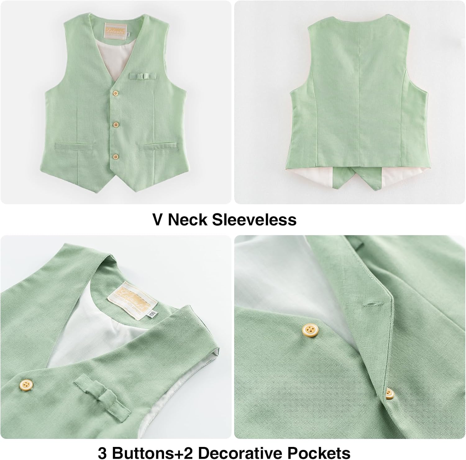 Detalle de Set cerimonia bambino LOLANTA 4 pezzi in lino (gilet, pantaloncini, camicia e papillon)