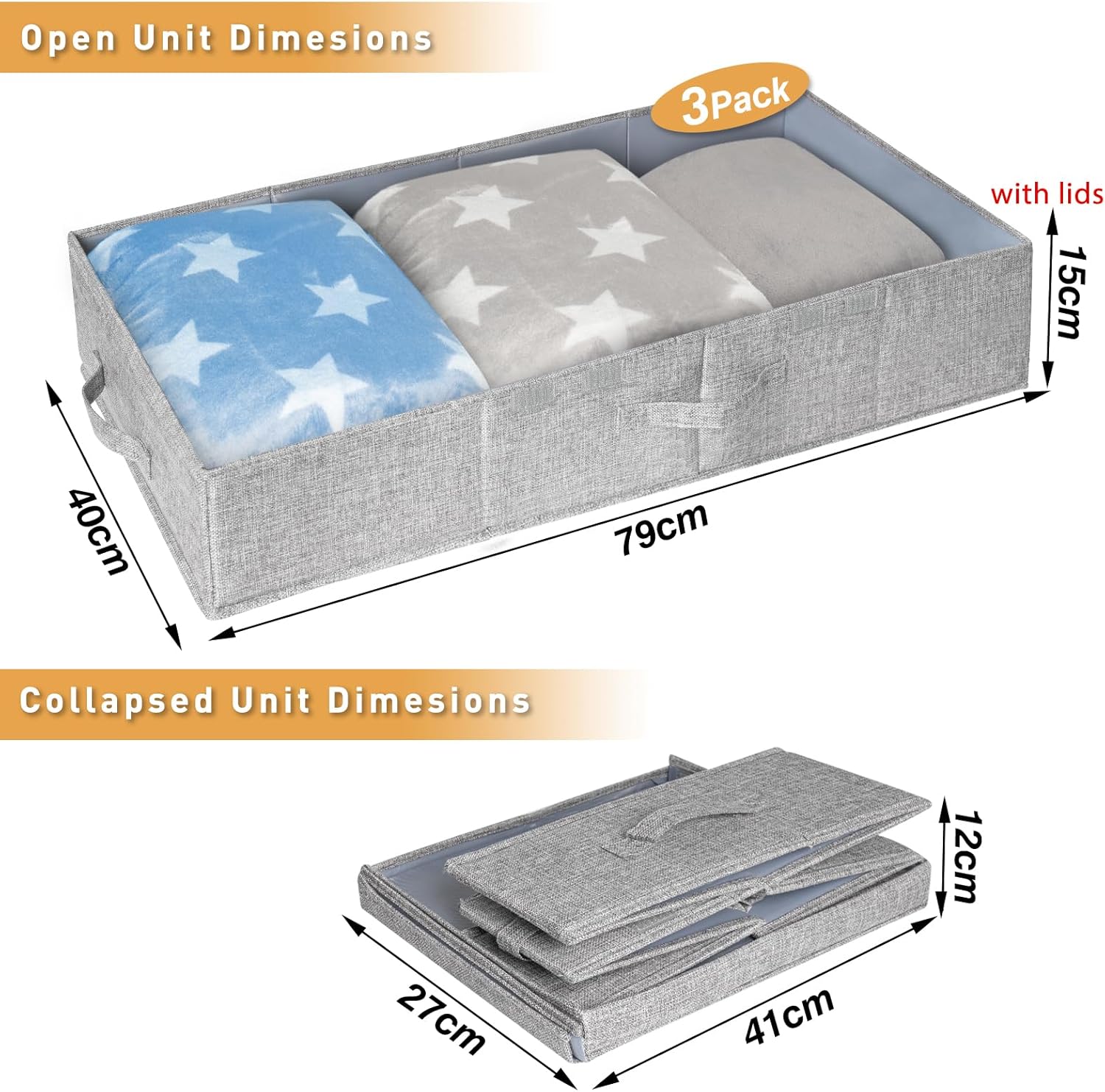 Thumbnail 1 de Underbed Storage 3 Pack Large Under Bed Storage Boxes with Lids (Foldable, Handle)