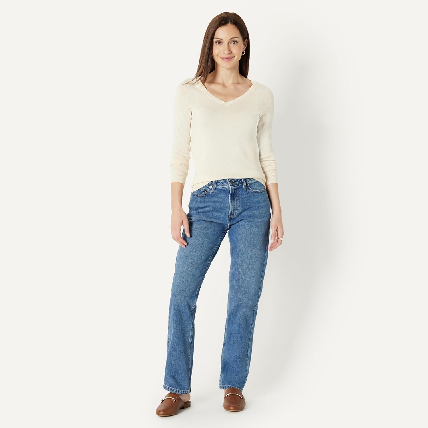 Thumbnail 4 de Amazon Essentials Damen Regular-Fit leichter Langarm-Pullover mit V-Ausschnitt (in Übergröße)