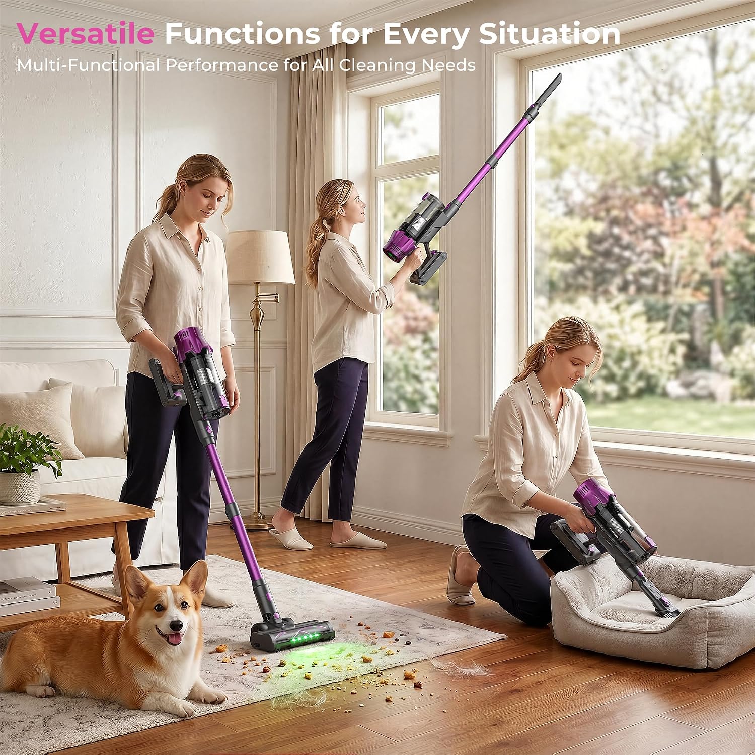 Detalle de Zerinax RV20-Mulberry Cordless Stick Vacuum, 55KPa, 600W, 70-Minute Runtime