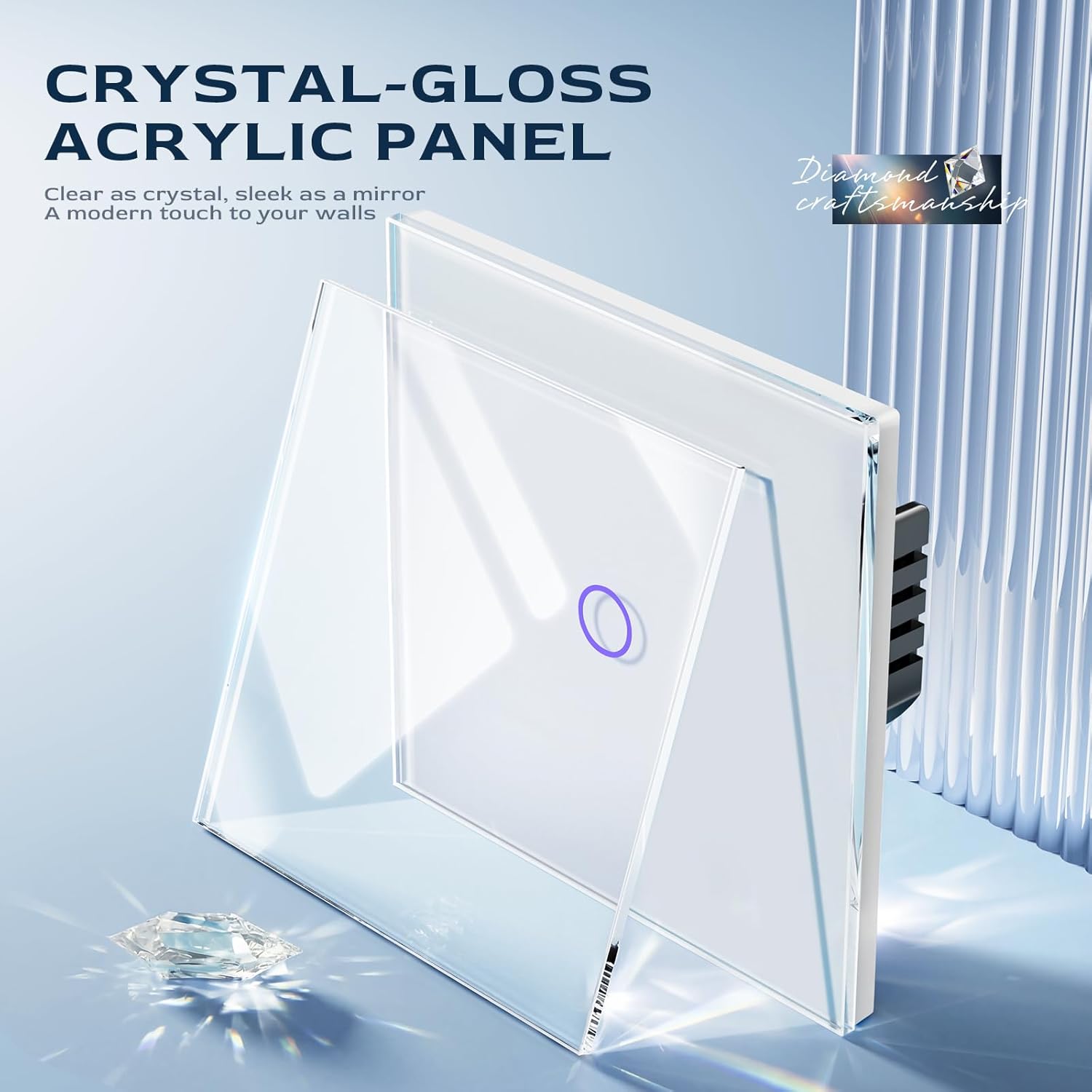 Thumbnail 6 de BSEED Touch Lichtschalter mit Steckdose (1-fach, 1-Weg) Unterputz, mit LED-Anzeige, Glasrahmen, weiß