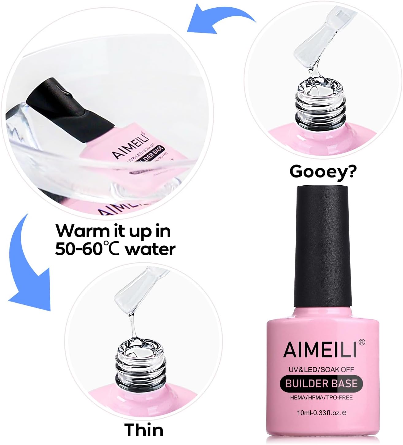 Thumbnail 6 de AIMEILI 7 in 1 Clear Builder Base Gel: base gel 10 ml + no wipe top coat per unghie, UV/LED