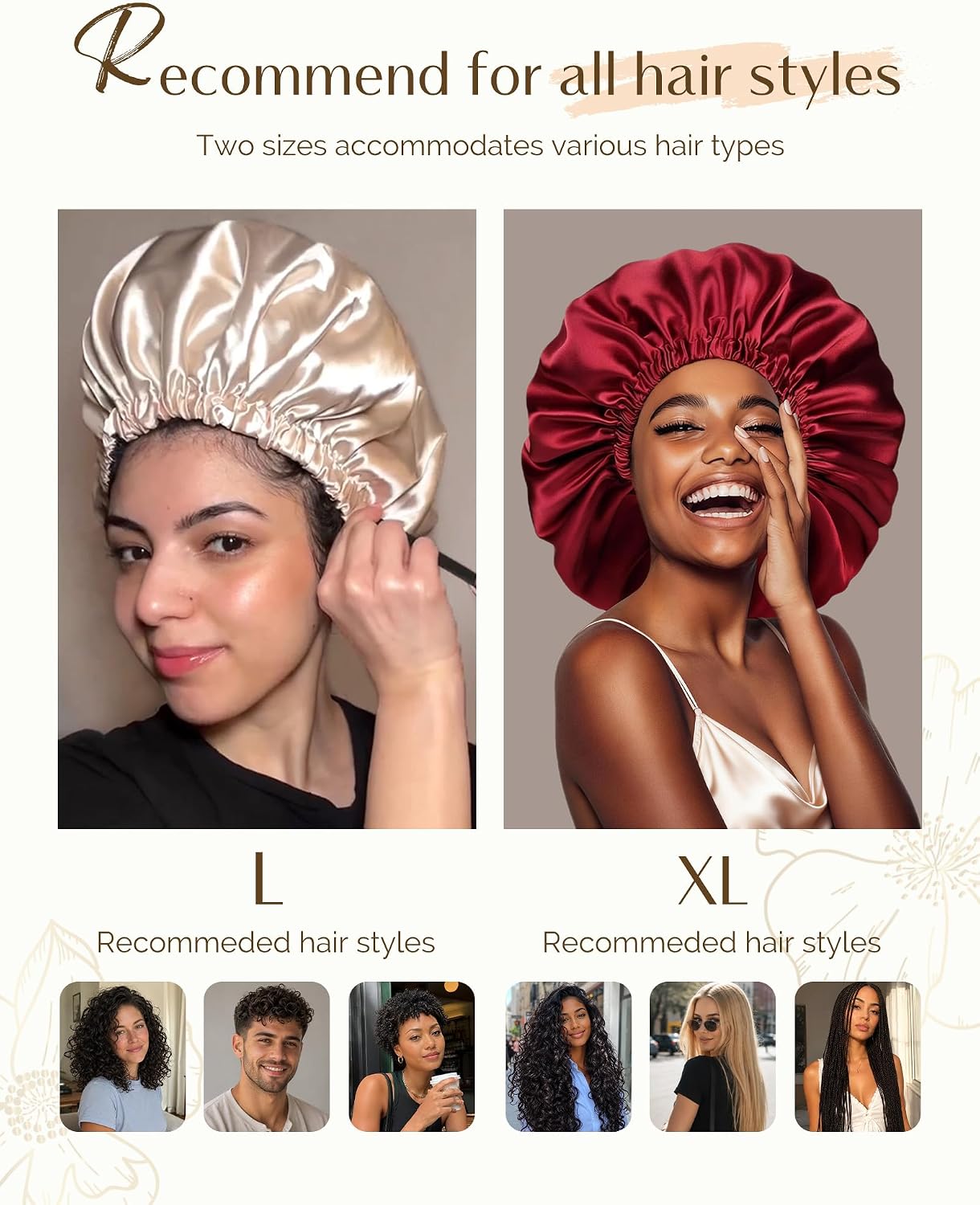 Detalle 2 de YANIBEST Silk Bonnet for Sleeping Women
