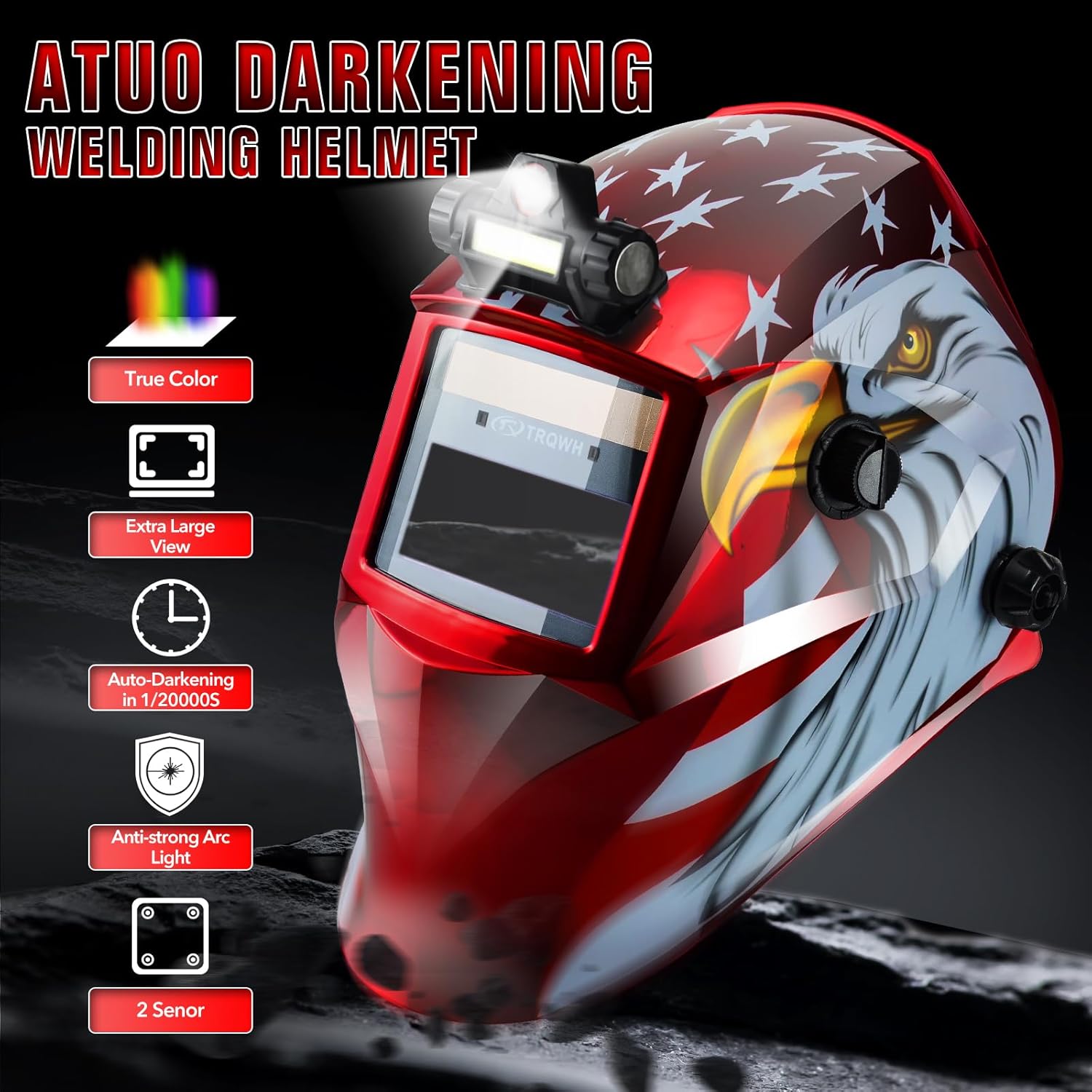 Detalle de TRQWH Auto-Darkening Welding Helmet KTS-HD94 with True-Color Lens, Wide View & Auto-Darkening