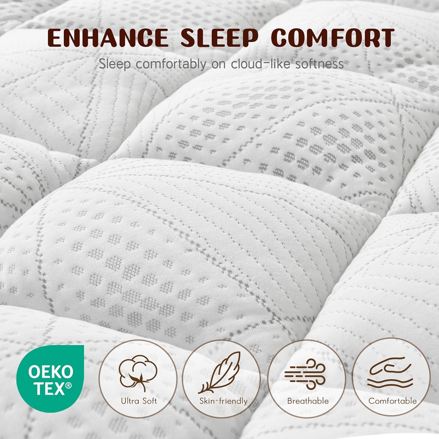 Detalle de Vomiliku Queen Size Thick Quilted Mattress Topper with Bamboo Viscose and Deep Pockets (60x80)
