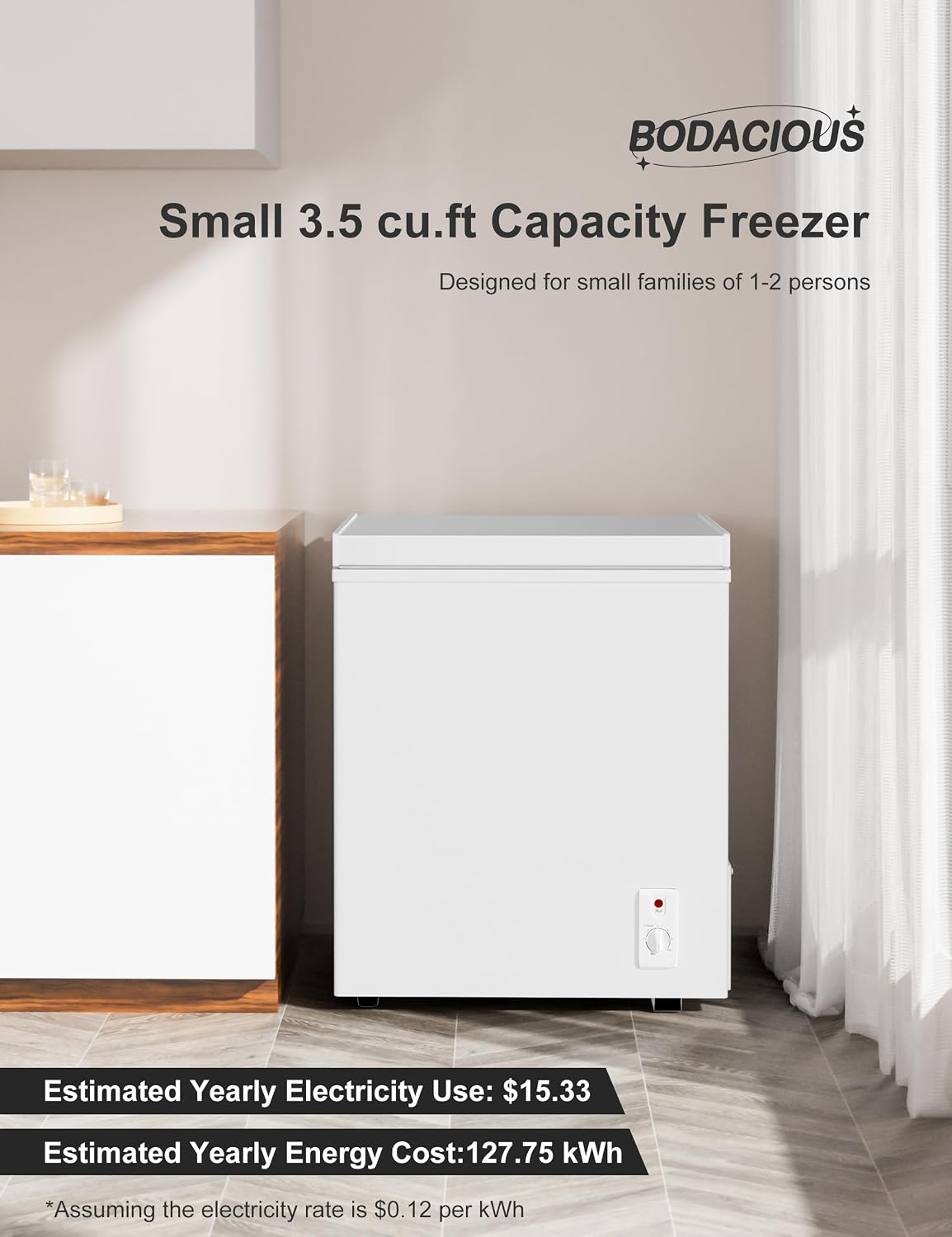 Detalle de BODACIOUS BD-72Q-NEW 3.5 cu. ft. Chest Freezer with Removable Basket
