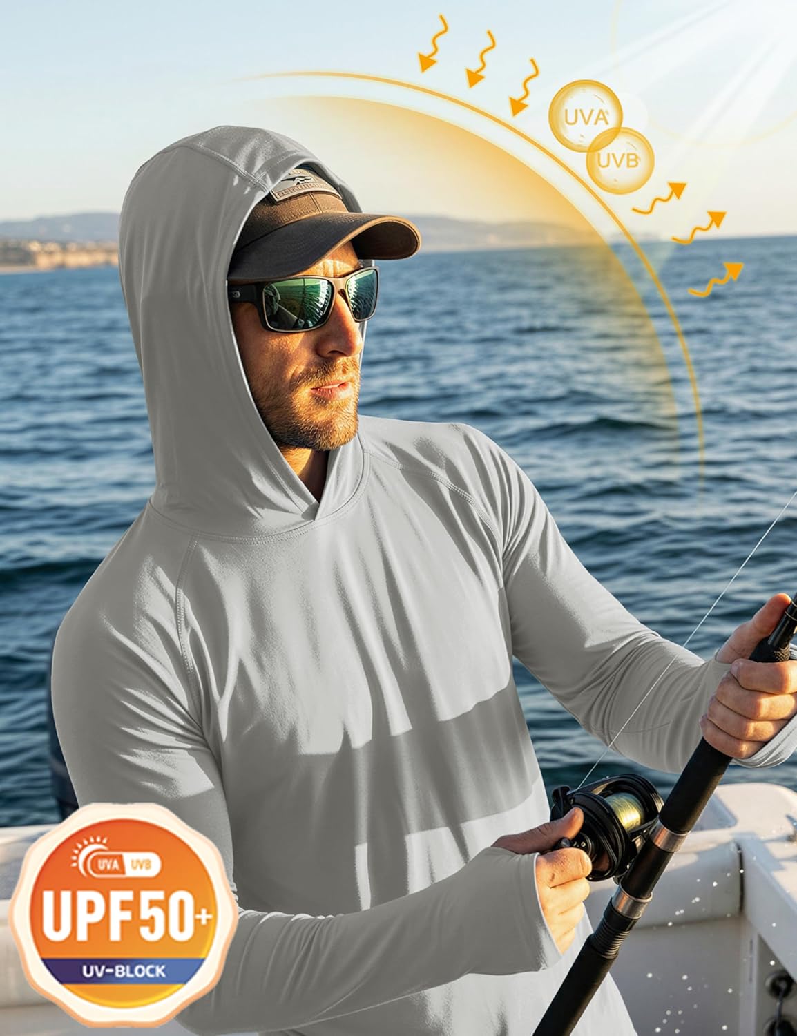 Detalle 2 de MAGCOMSEN Men’s Hooded UPF 50+ Long Sleeve Sun Protection Rash Guard T-Shirt