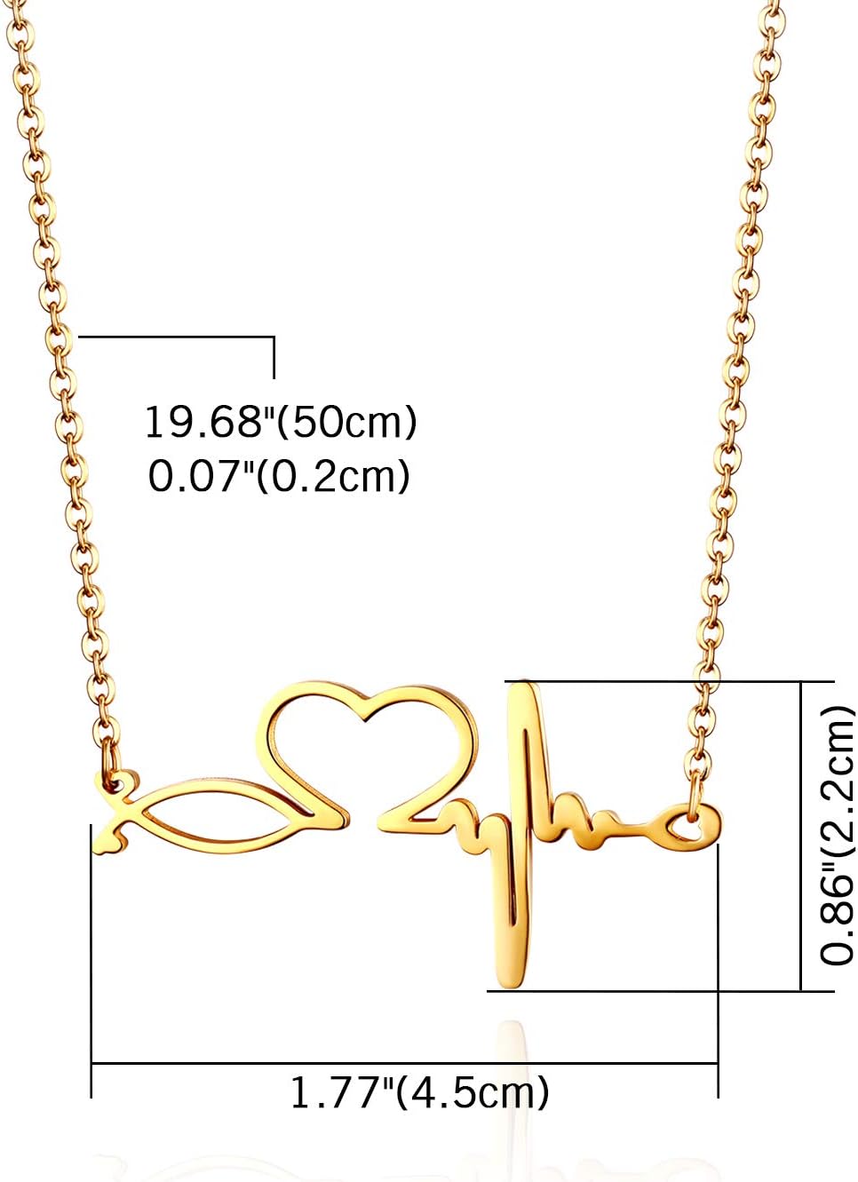 Detalle 2 de JewelryWe Edelstahl Herzschlag Anhänger mit 50 cm Kette – EKG Rhythmus, Stethoskop-Charme, Damen