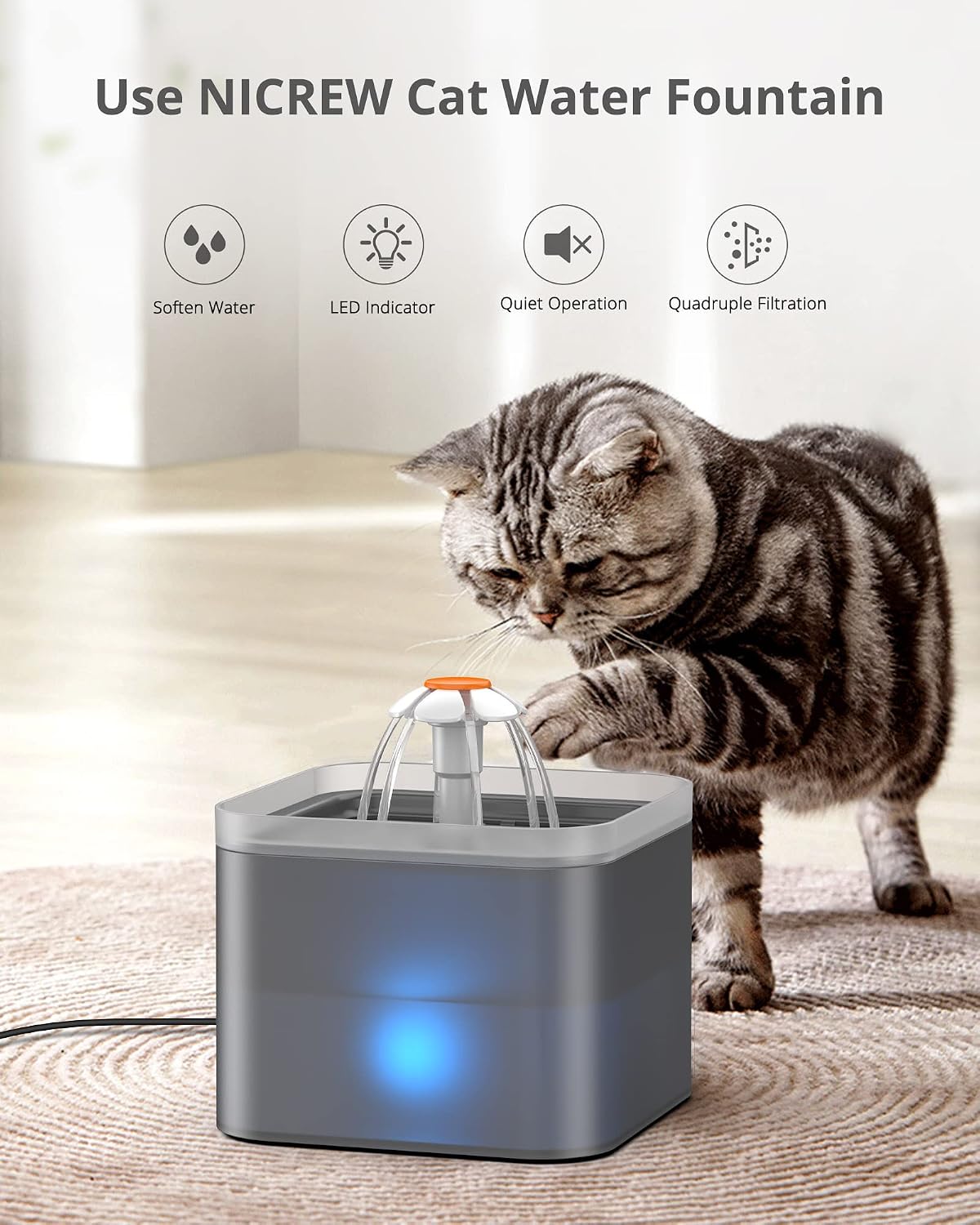 Detalle 2 de NICREW Cat Water Fountain 2L 💧🐱