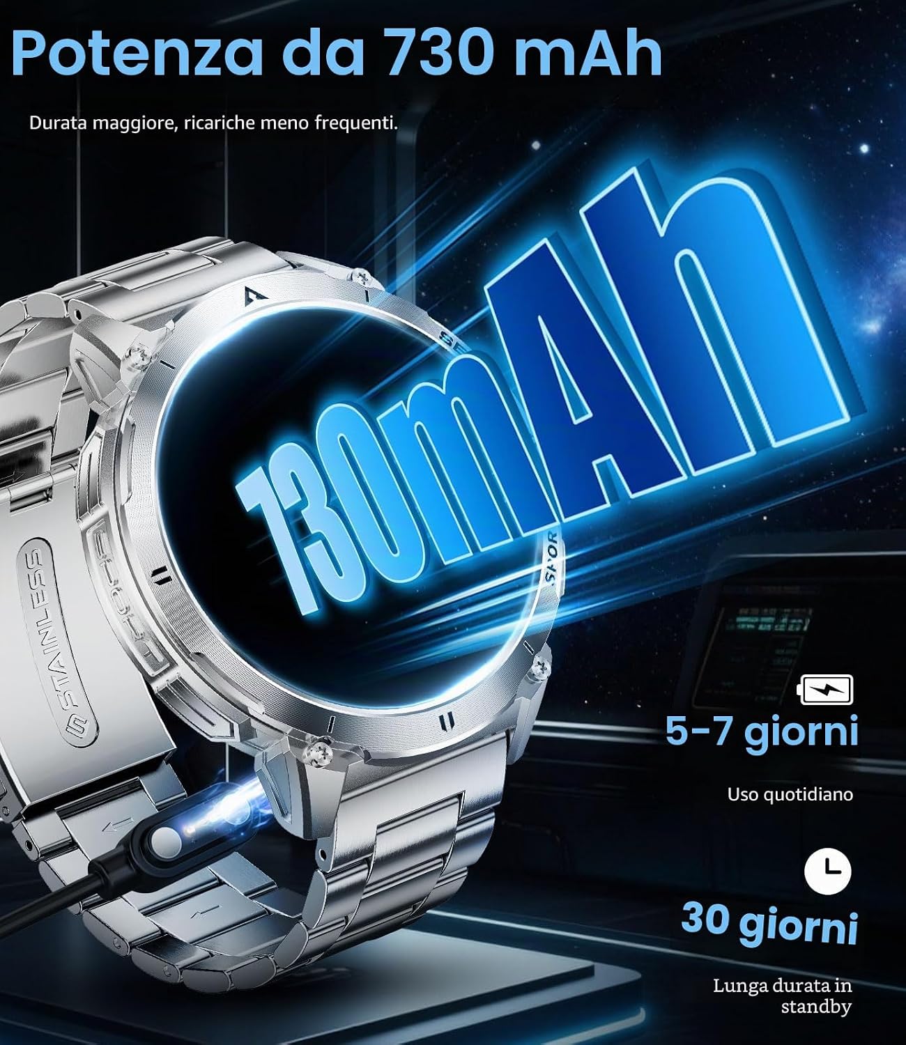 Thumbnail 1 de Orologio Smartwatch Uomo Militare con Luce LED e Display AMOLED 1,62" – Telefono integrato, 730 mAh, 119 modalità fitness