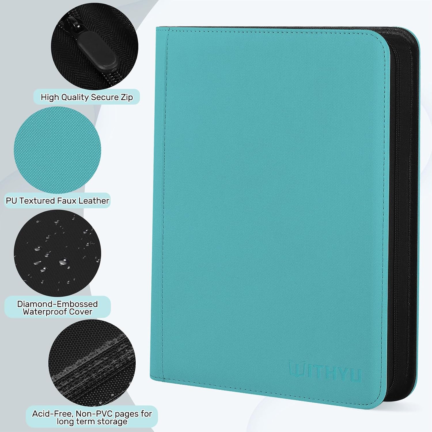 Detalle de WITHYU 9 Album Collezionista per Carte – Capacità 540, Impermeabile e Anti-Graffio, Inserimento Laterale, Acquamarina