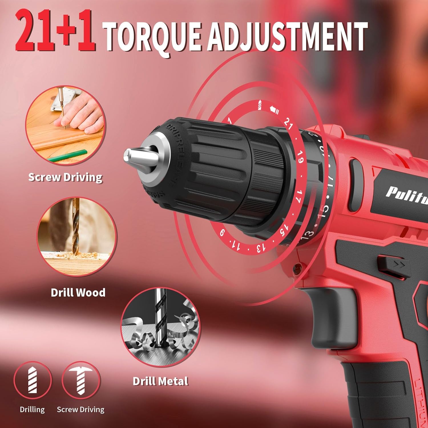Detalle 1 de PULITUO Cordless Drill/Driver 20 V