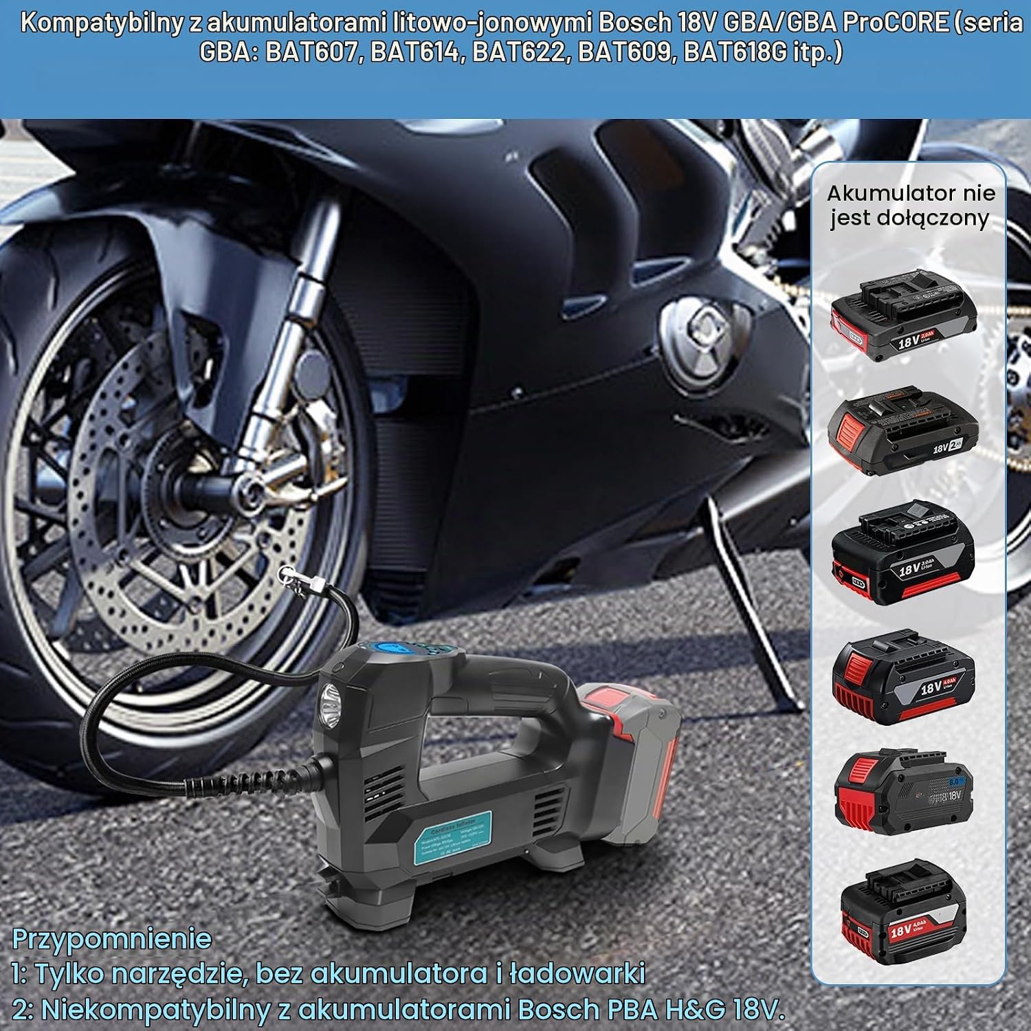 Thumbnail 2 de Powarobor UPUMP-WTL1020 – bezprzewodowy kompresor 18 V, 150 PSI, z wyświetlaczem LED