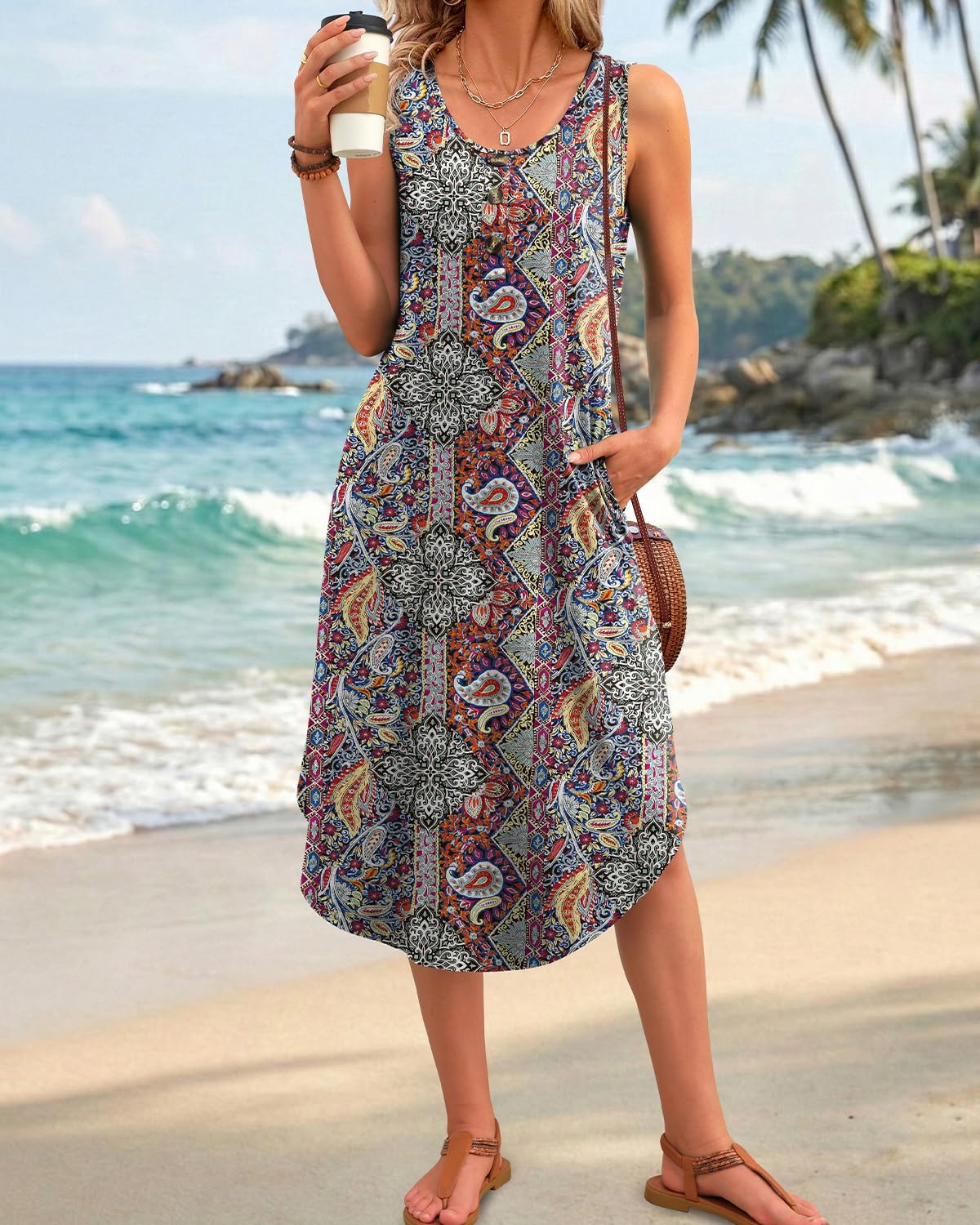 Thumbnail 1 de WIHOLL Summer Dress for Women – Sleeveless Midi with Front Buttons and Pockets