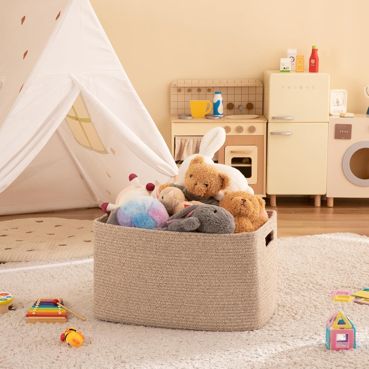 Thumbnail 6 de OIAHOMY 75L Large Woven Cotton Rope Storage Basket (22”x17”x12”) with Handle for Blankets, Toys & More