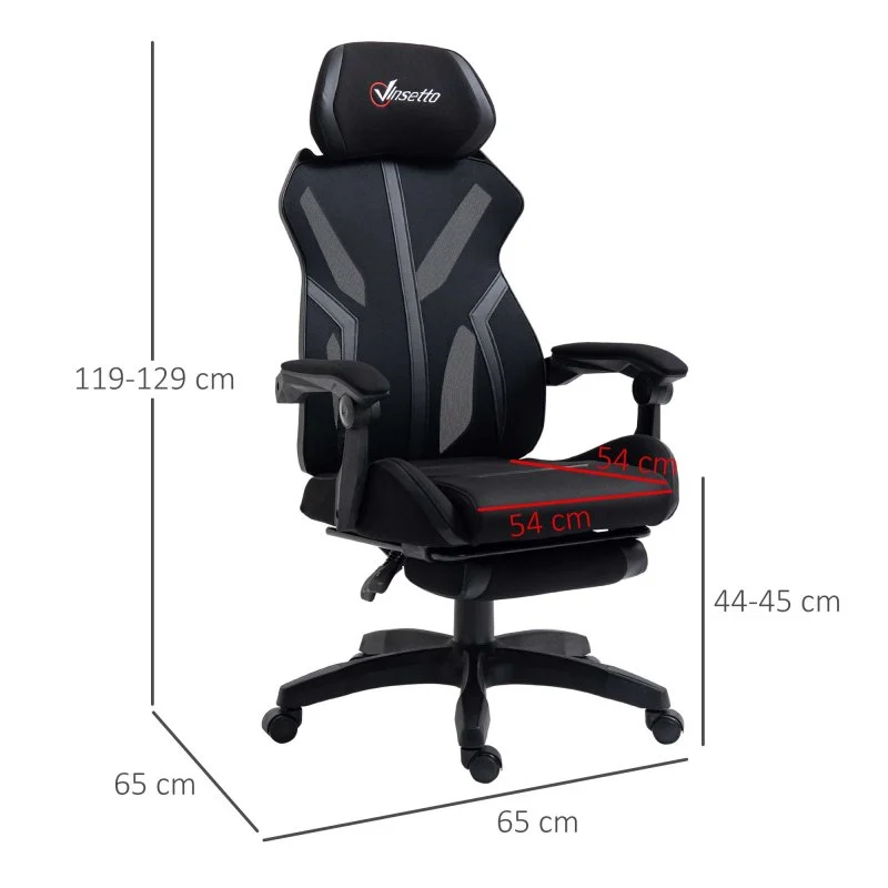 Detalle 2 de Vinsetto Silla Gaming con Altura Ajustable Negra: ergonómica, práctica y compacta