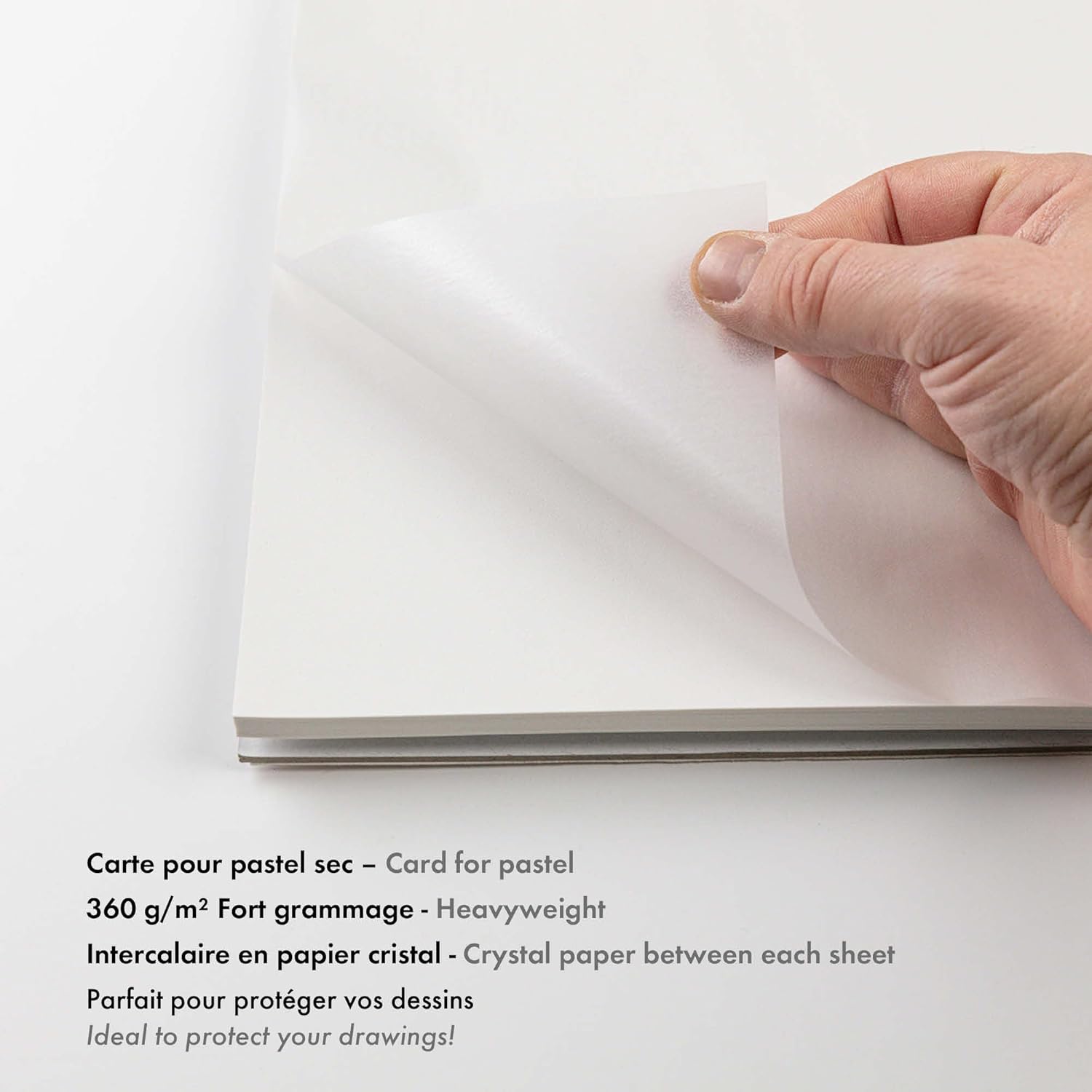 Thumbnail 2 de Clairefontaine Bloc Collé Pastelmat n°3 – 12 feuilles 24x30 cm, 360 g, blanc, intercalaires cristal