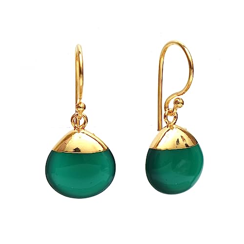 Imagen de Gempires Natural Gemstone Teardrop Dangle Earrings, Green Onyx – Lightweight Gold Plated, Hypoallergenic Drop Earrings en OfertitasTOP